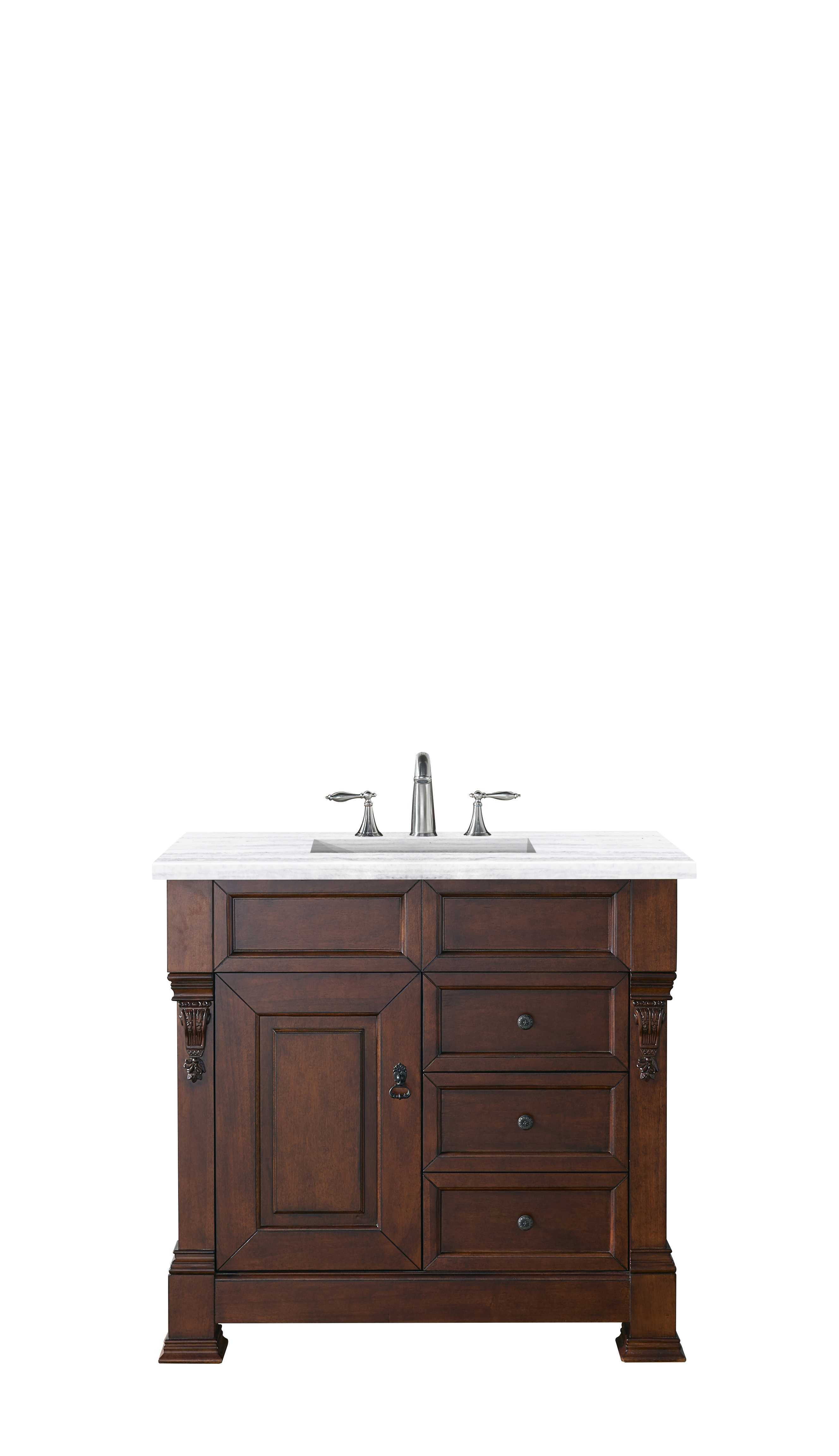 James Martin 147-114-5586-3AF Brookfield 36" Warm Cherry Single Vanity w/ 3 CM Arctic Fall Solid Surface Top