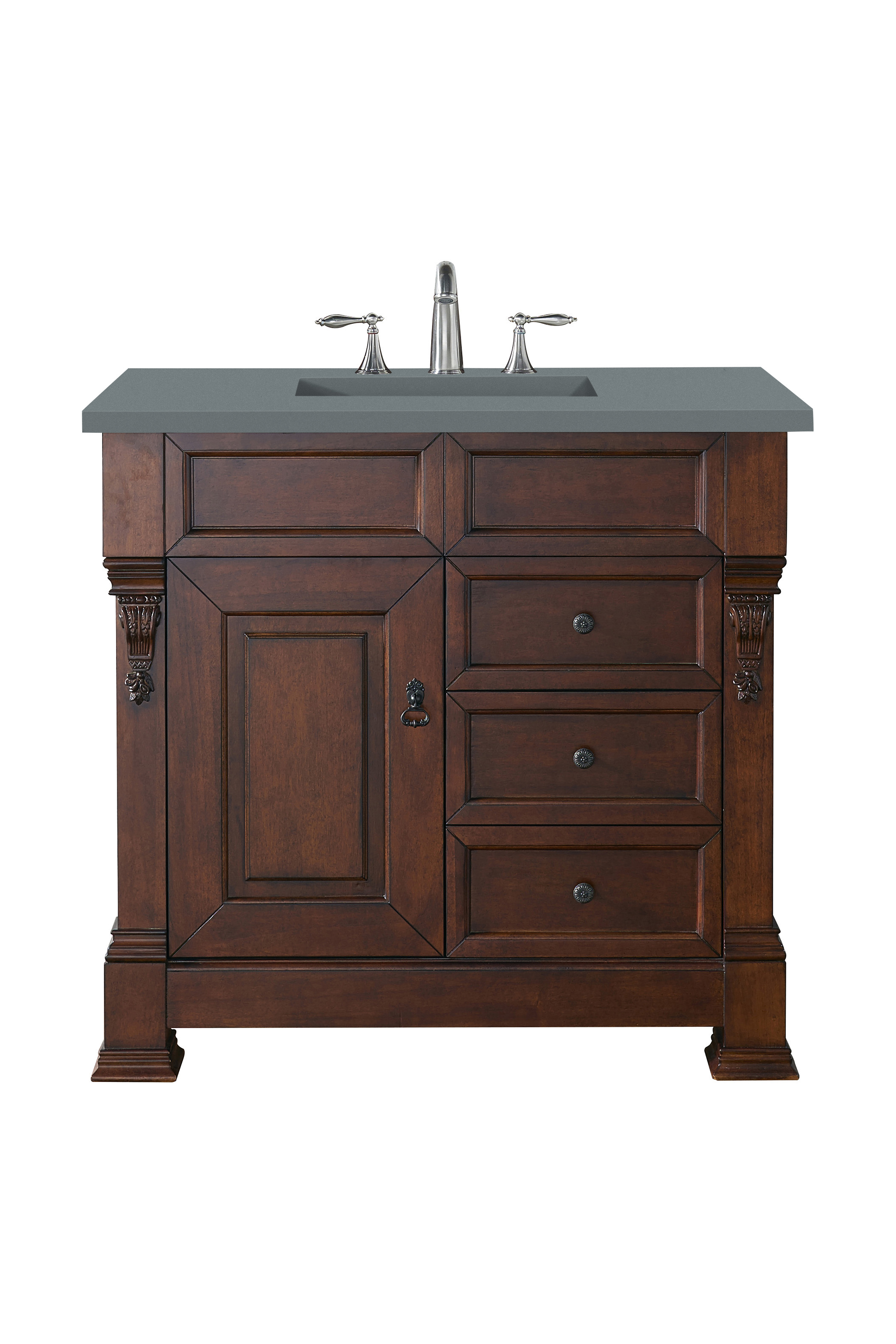 James Martin 147-114-5586-3CBL Brookfield 36" Warm Cherry Single Vanity w/ 3 CM Cala Blue Quartz Top