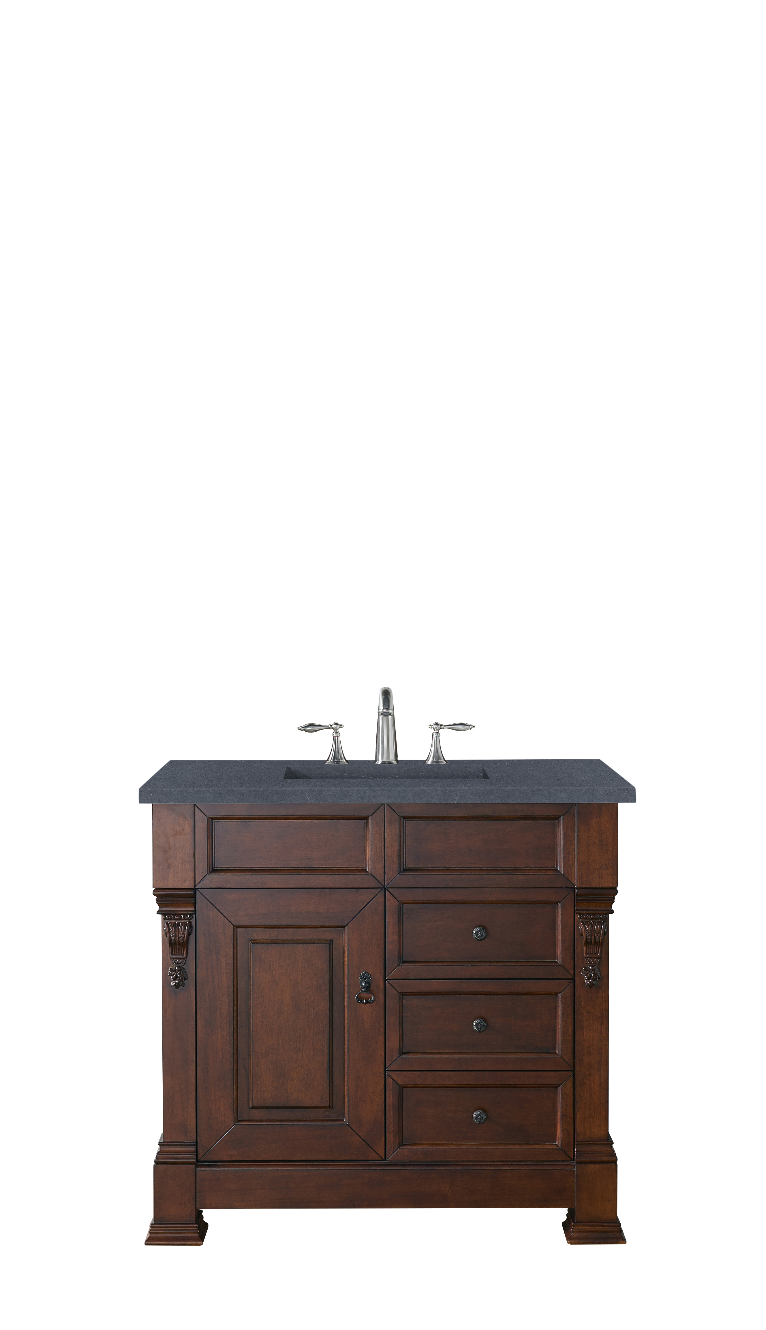 James Martin 147-114-5586-3CSP Brookfield 36" Warm Cherry Single Vanity w/ 3 CM Charcoal Soapstone Quartz Top