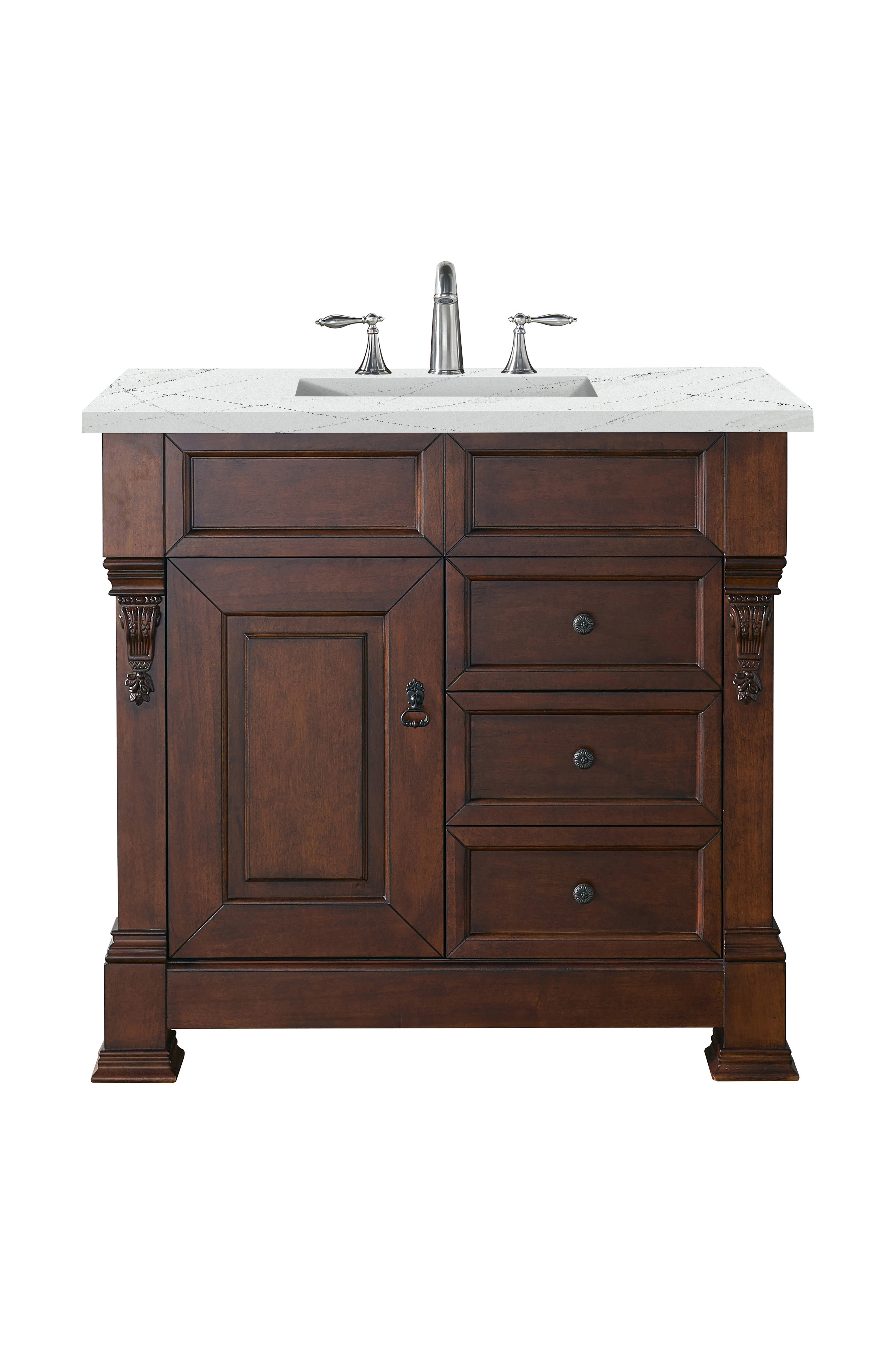 James Martin 147-114-5586-3ENC Brookfield 36" Warm Cherry Single Vanity w/ 3 CM Ethereal Noctis Quartz Top