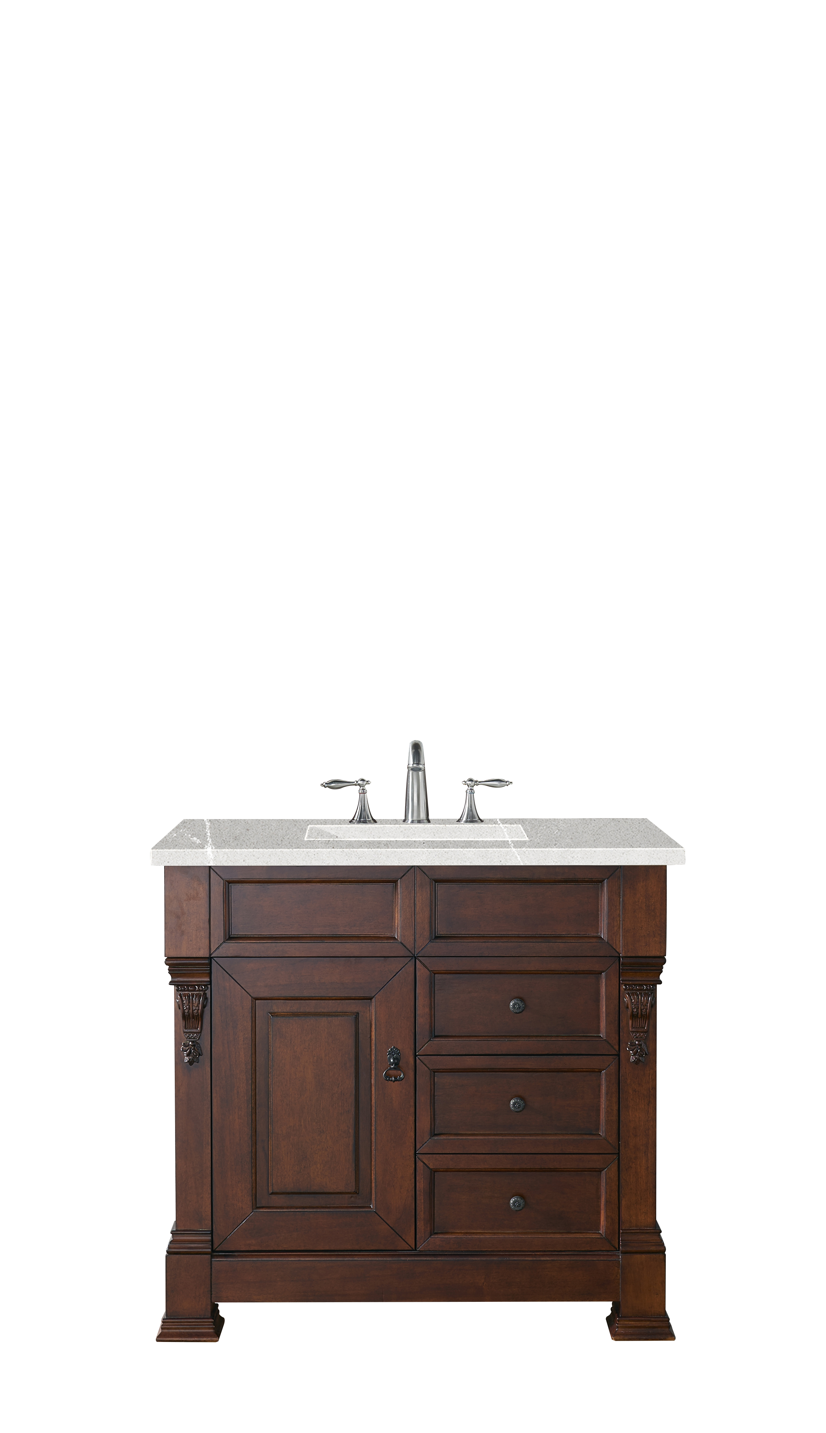 James Martin 147-114-5586-3ESR Brookfield 36" Warm Cherry Single Vanity w/ 3 CM Eternal Serena Quartz Top