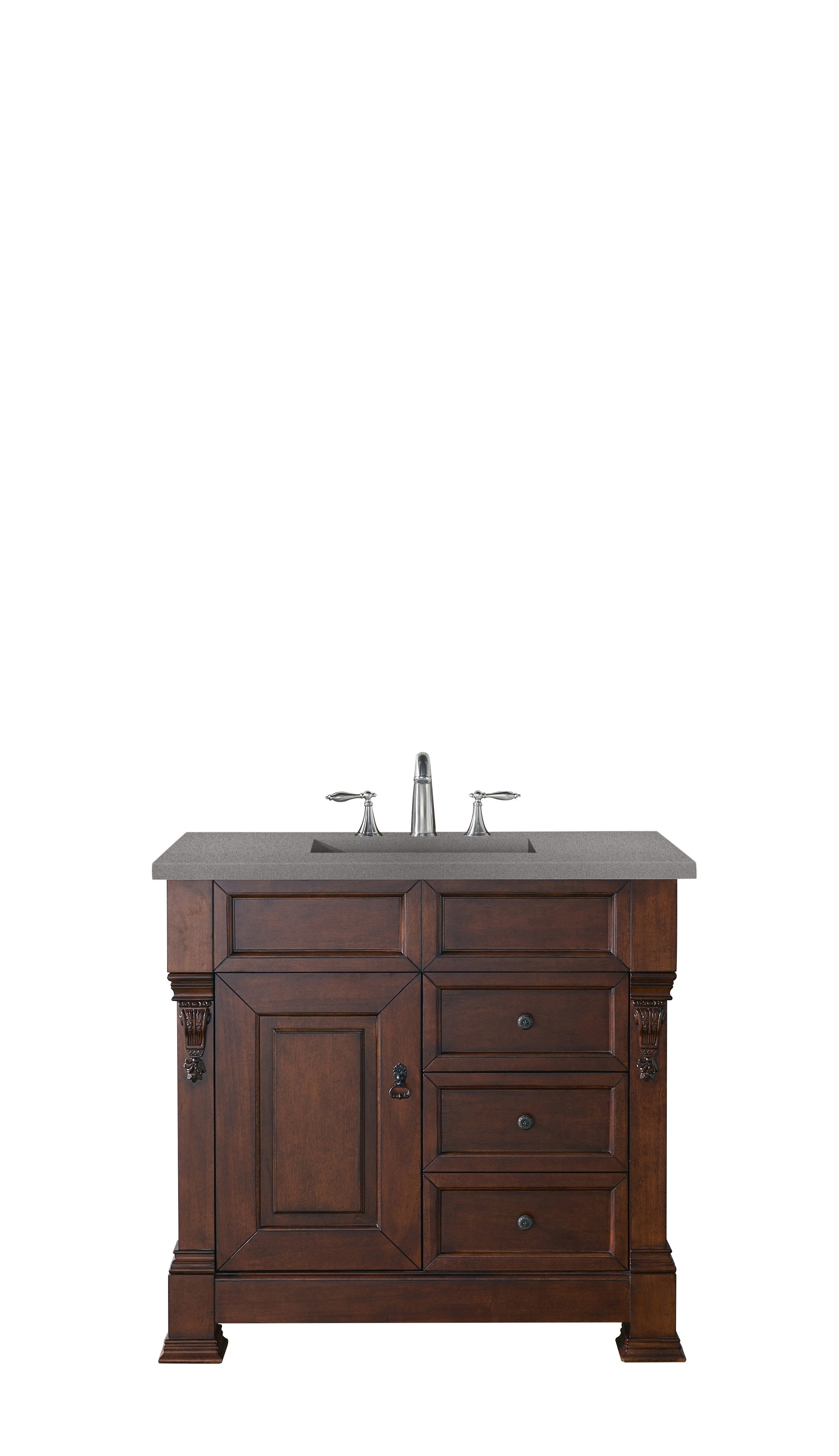 James Martin 147-114-5586-3GEX Brookfield 36" Warm Cherry Single Vanity w/ 3 CM Grey Expo Quartz Top