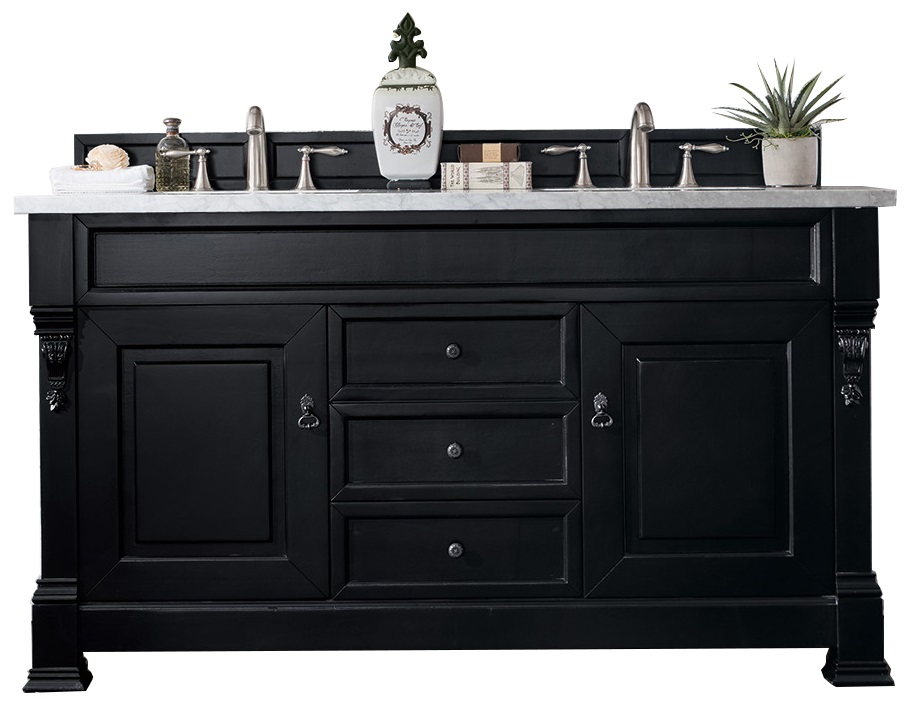 James Martin 147-114-5631-3AF Brookfield 60" Antique Black Double Vanity w/ 3 CM Arctic Fall Solid Surface Top