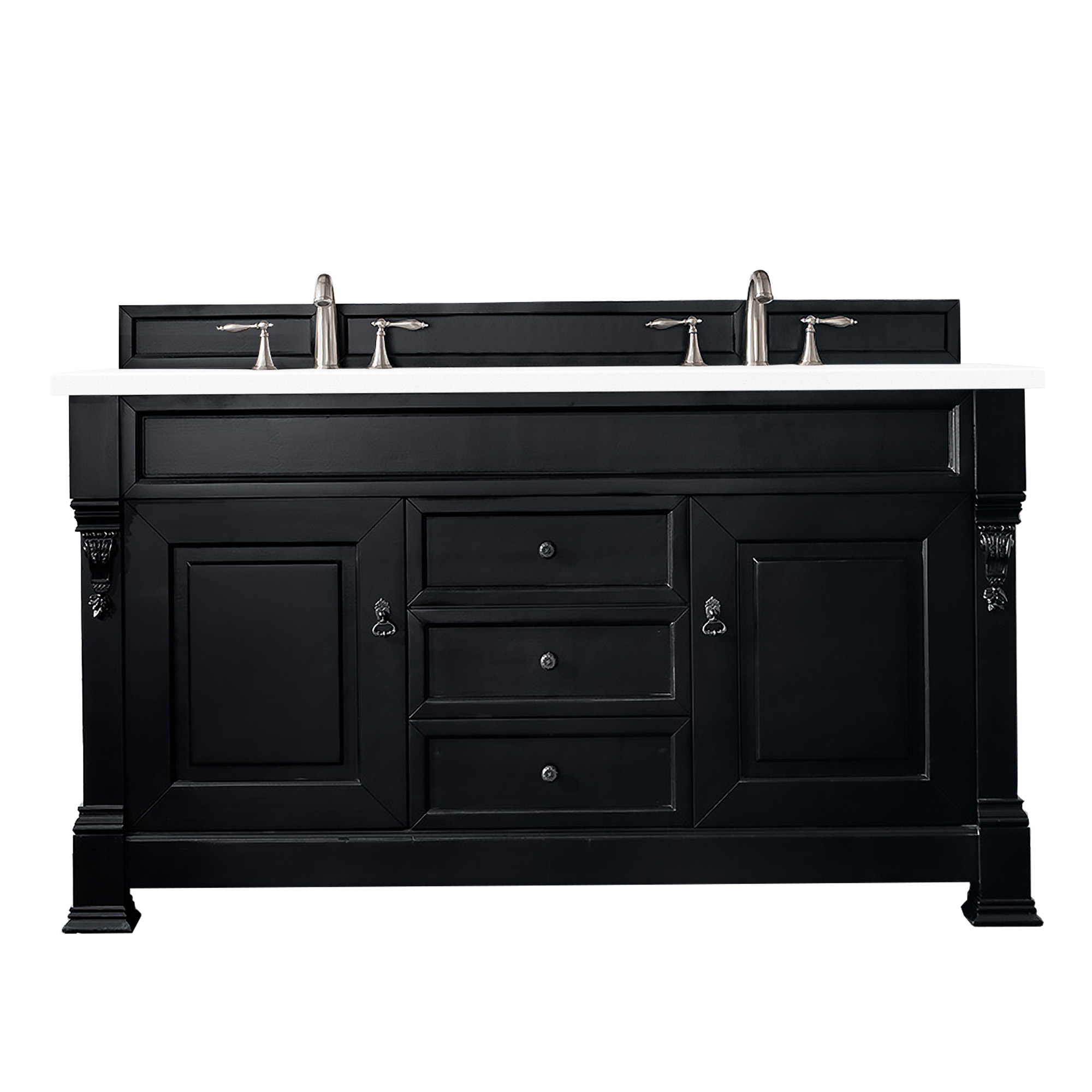 James Martin 147-114-5631-3CLW Brookfield 60" Antique Black Double Vanity w/ 3 CM Classic White Quartz Top