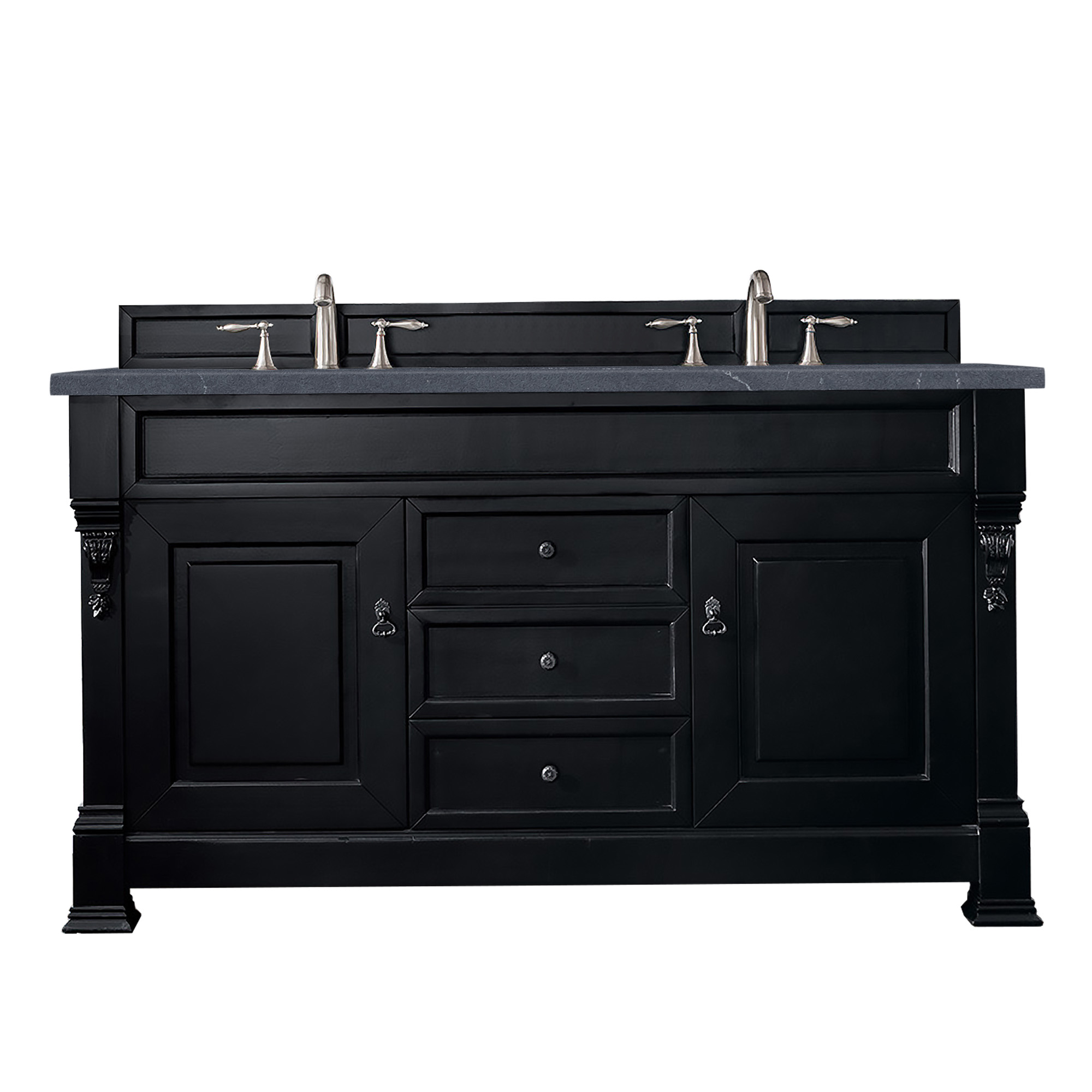 James Martin 147-114-5631-3CSP Brookfield 60" Antique Black Double Vanity w/ 3 CM Charcoal Soapstone Quartz Top