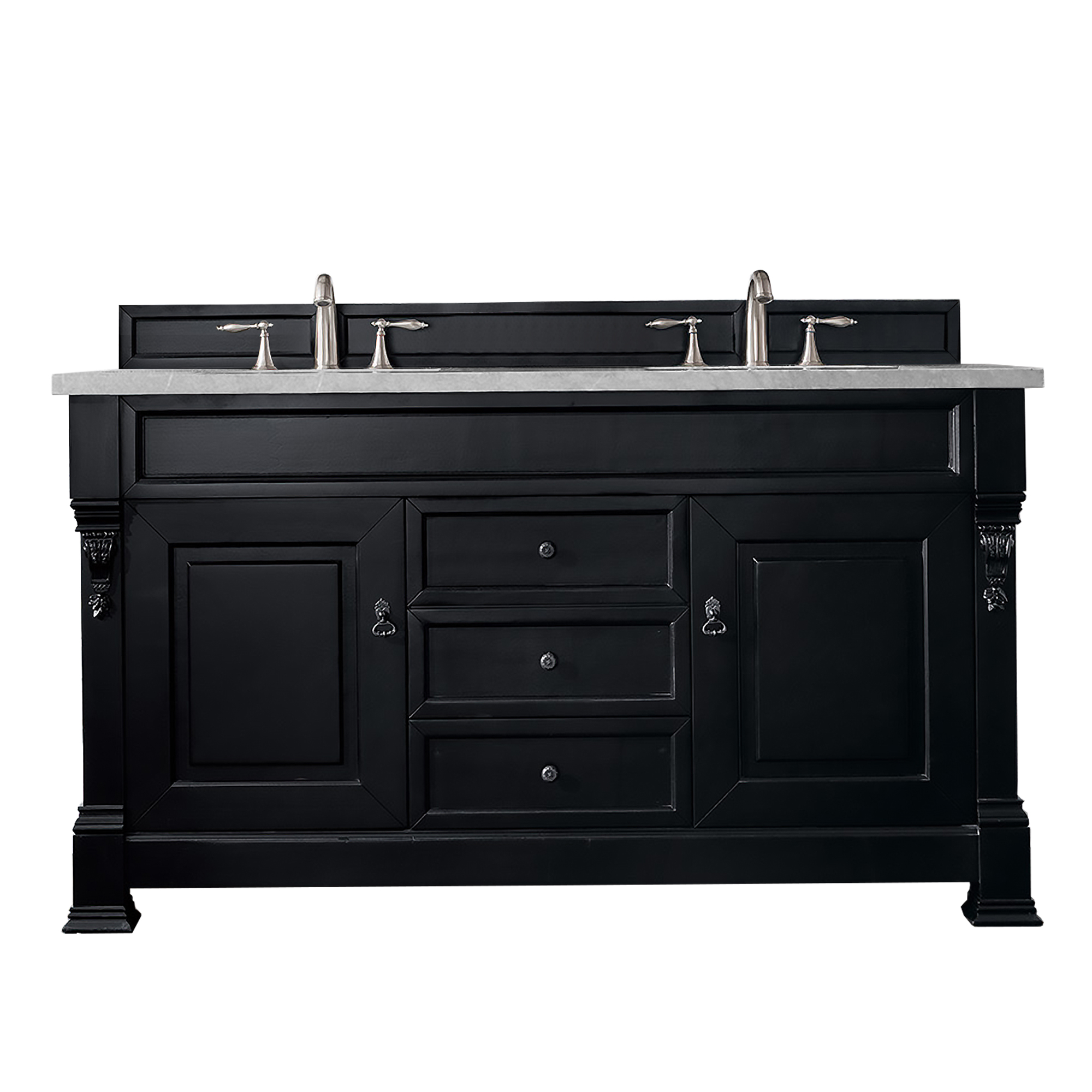 James Martin 147-114-5631-3ESR Brookfield 60" Antique Black Double Vanity w/ 3 CM Eternal Serena Quartz Top