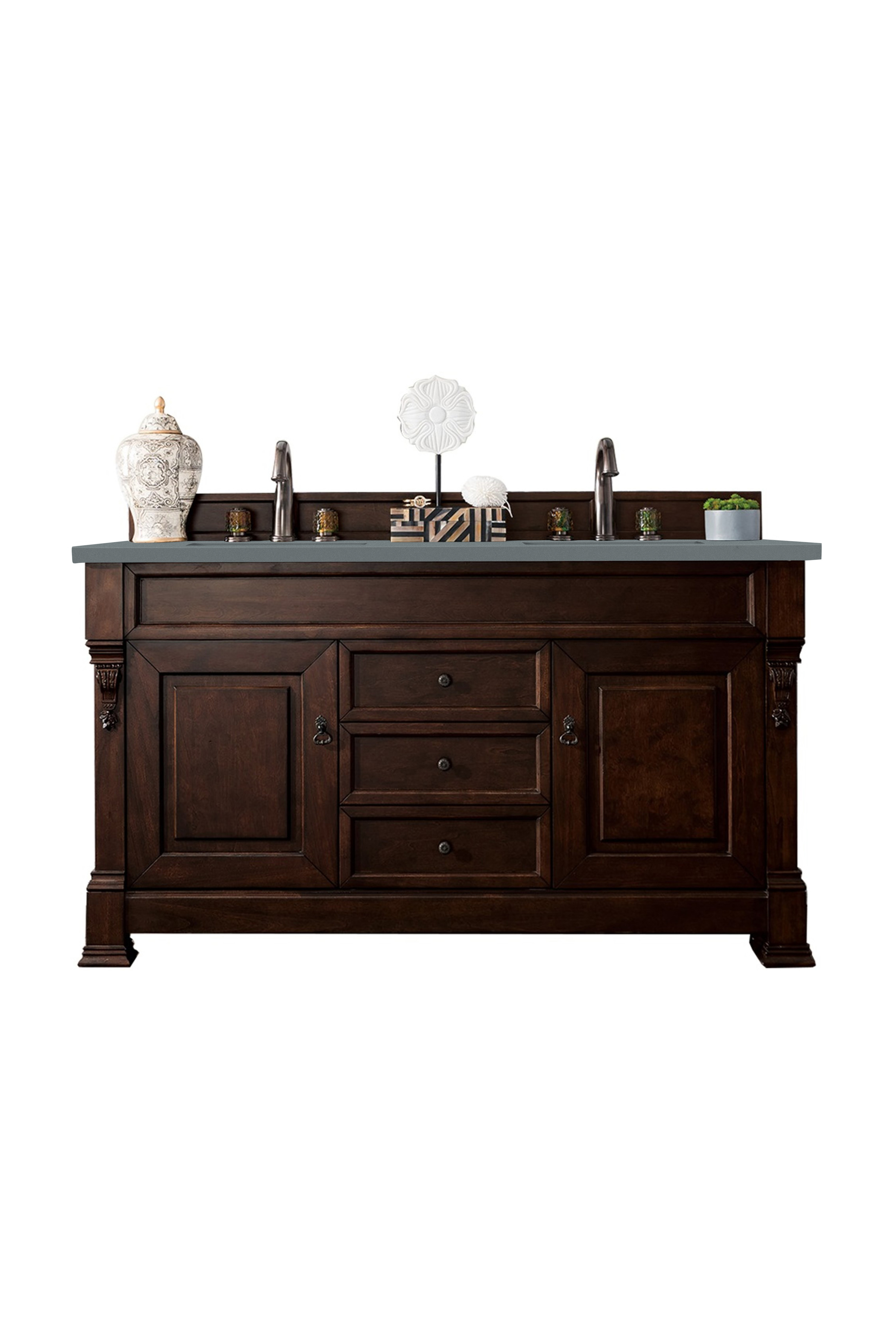 James Martin 147-114-5661-3CBL Brookfield 60" Burnished Mahogany Double Vanity w/ 3 CM Cala Blue Quartz Top