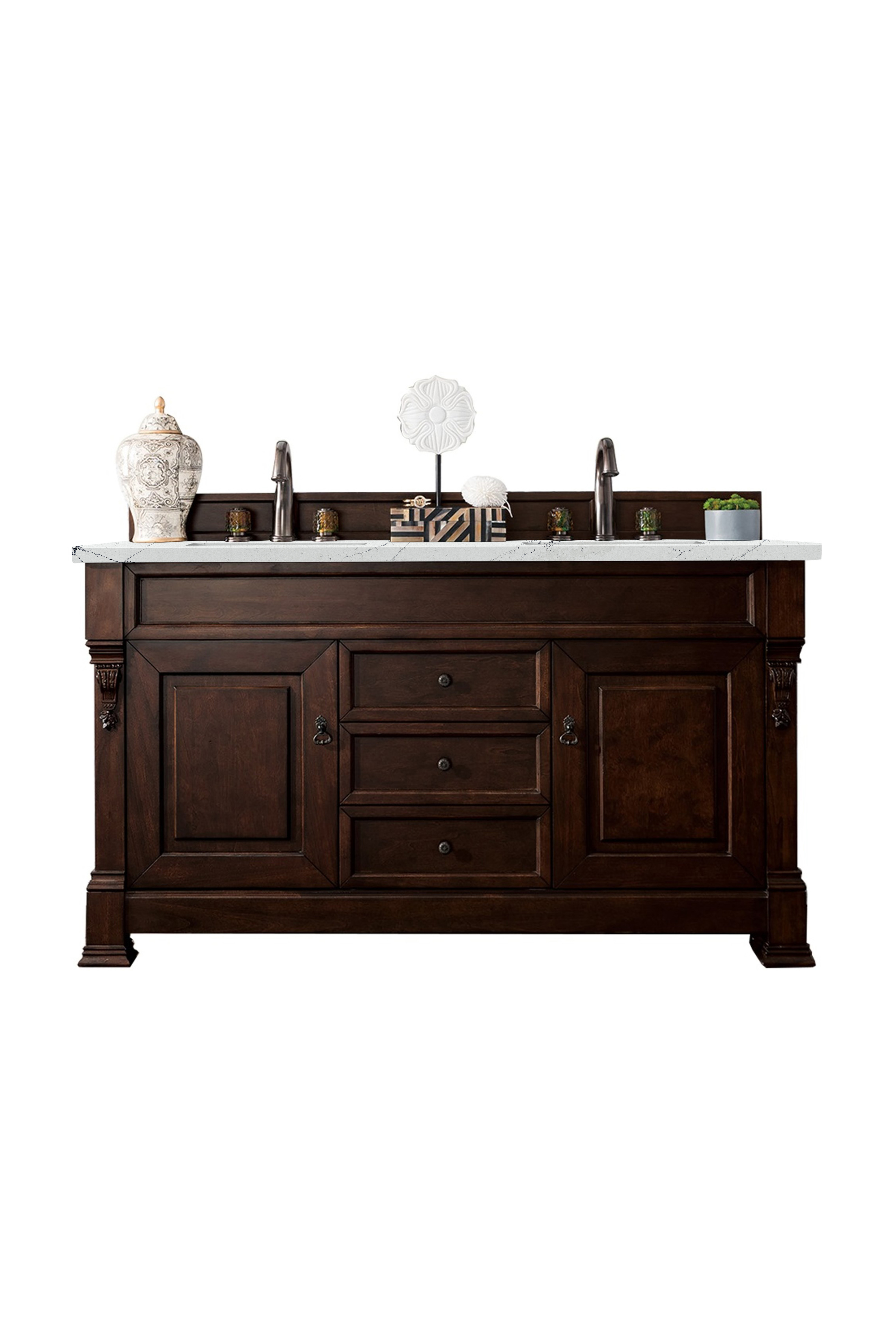 James Martin 147-114-5661-3ENC Brookfield 60" Burnished Mahogany Double Vanity w/ 3 CM Ethereal Noctis Quartz Top