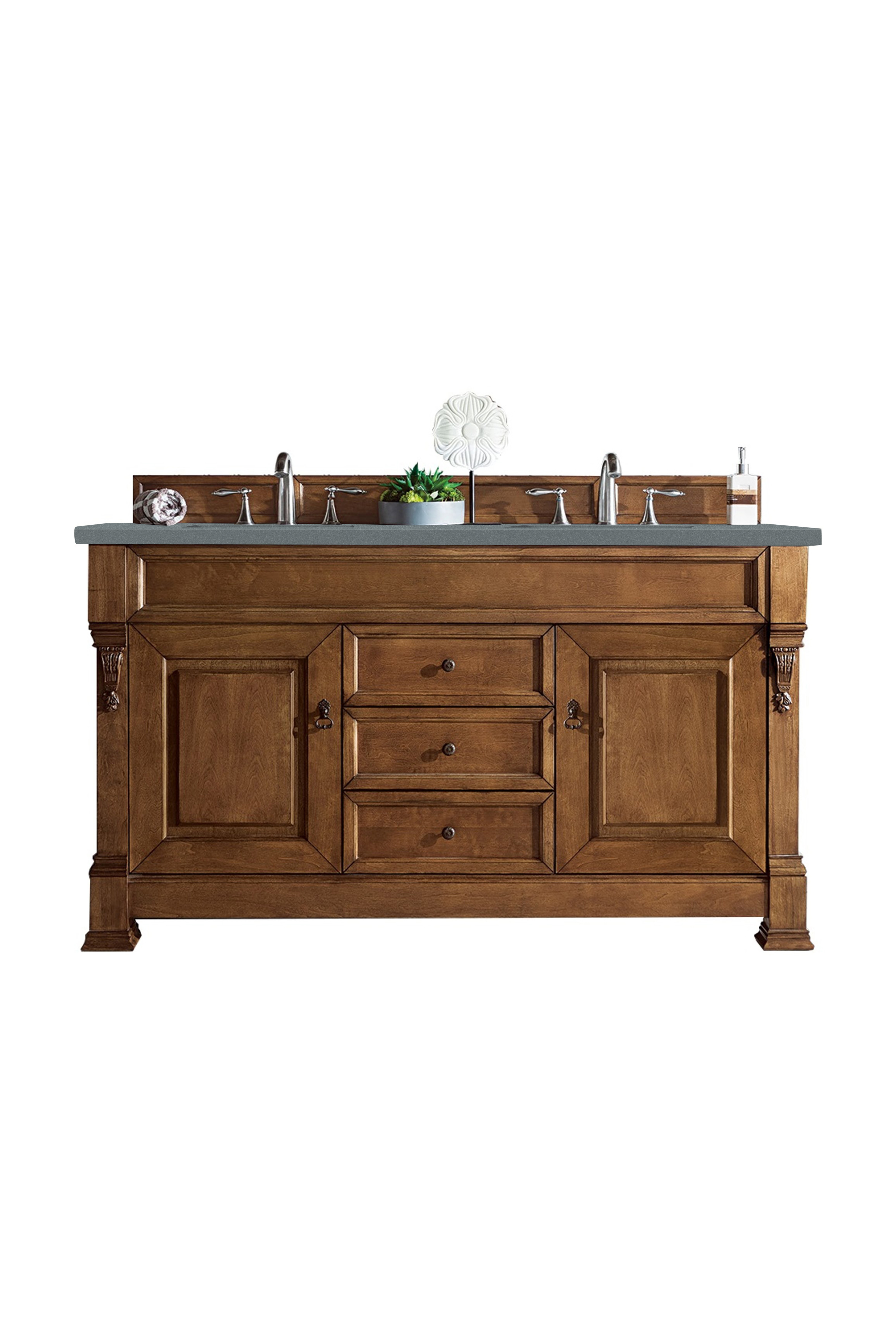 James Martin 147-114-5671-3CBL Brookfield 60" Country Oak Double Vanity w/ 3 CM Cala Blue Quartz Top