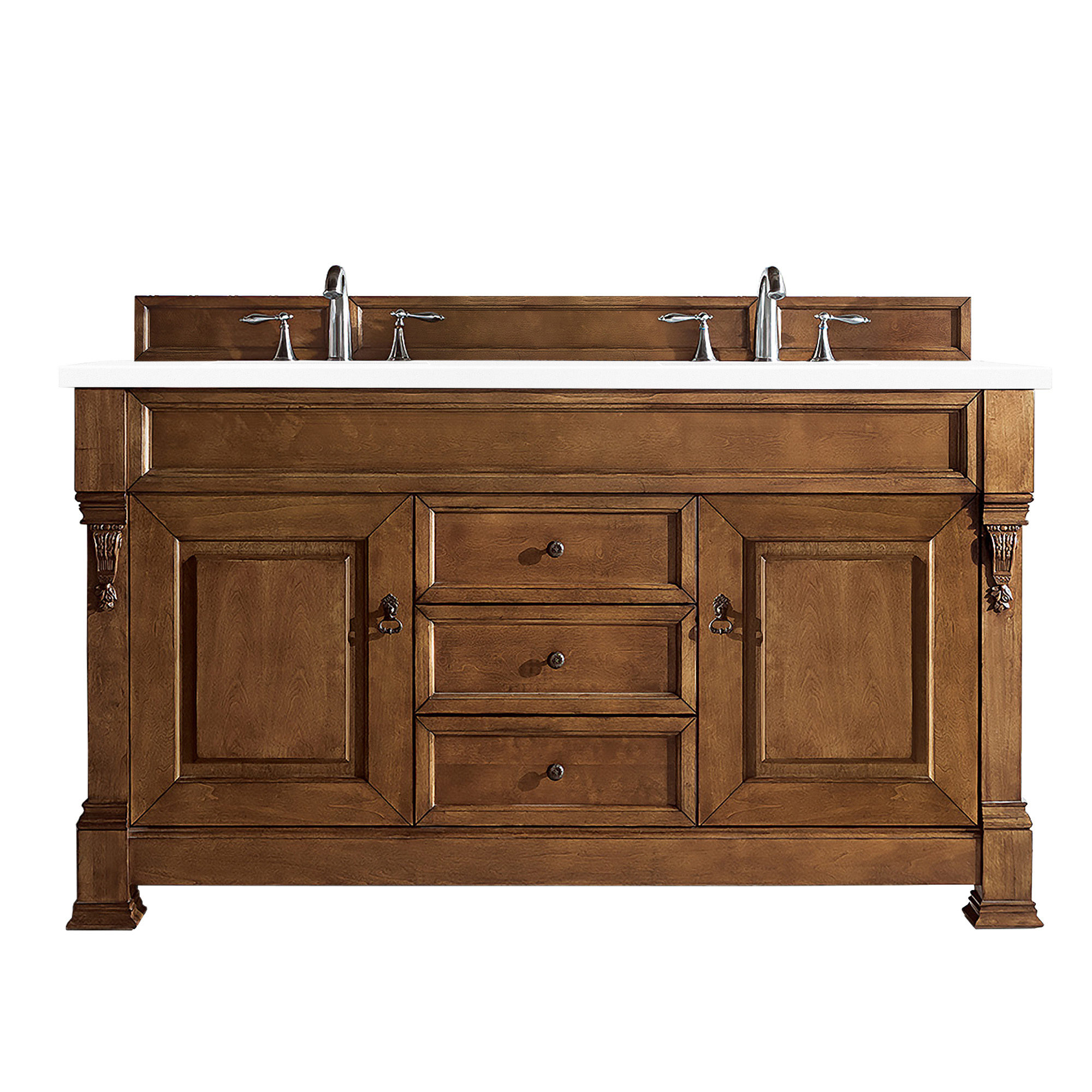 James Martin 147-114-5671-3CLW Brookfield 60" Country Oak Double Vanity w/ 3 CM Classic White Quartz Top