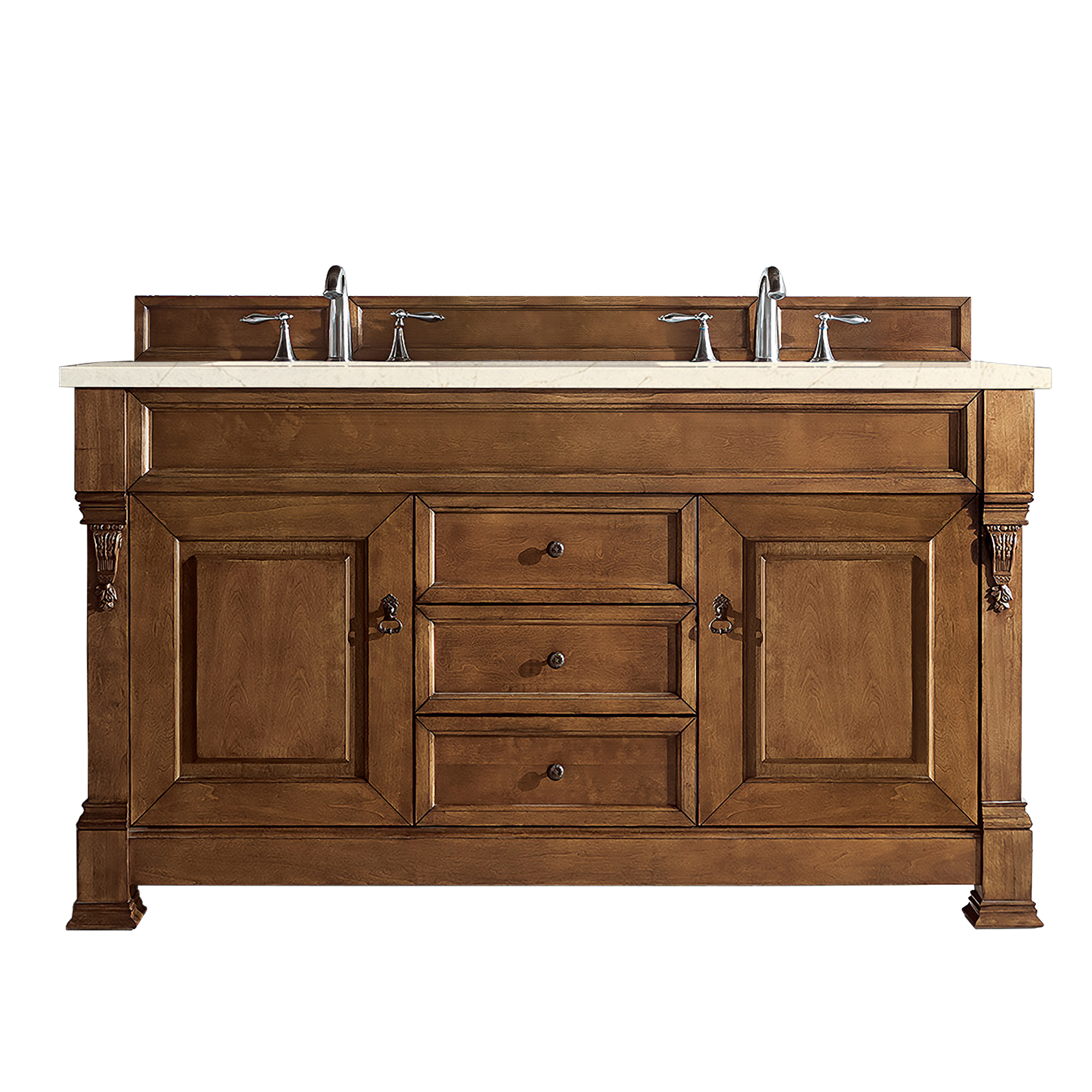 James Martin 147-114-5671-3EMR Brookfield 60" Country Oak Double Vanity w/ 3 CM Eternal Marfil Quartz Top