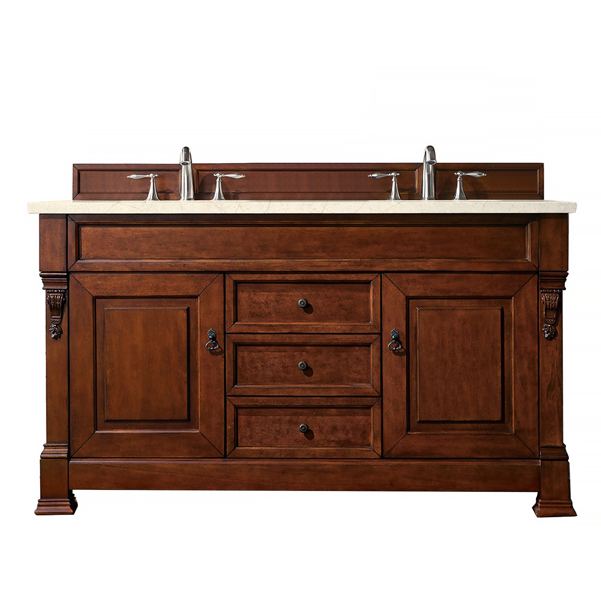 James Martin 147-114-5681-3EMR Brookfield 60" Warm Cherry Double Vanity w/ 3 CM Eternal Marfil Quartz Top