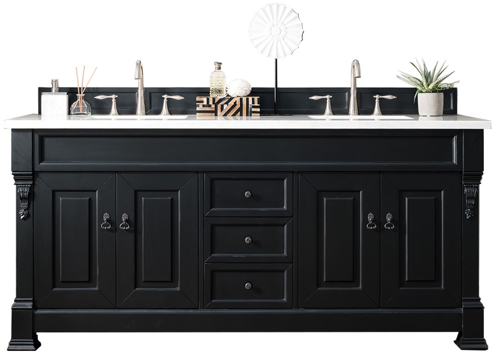 James Martin 147-114-5731-3AF Brookfield 72" Antique Black Double Vanity w/ 3 CM Arctic Fall Solid Surface Top