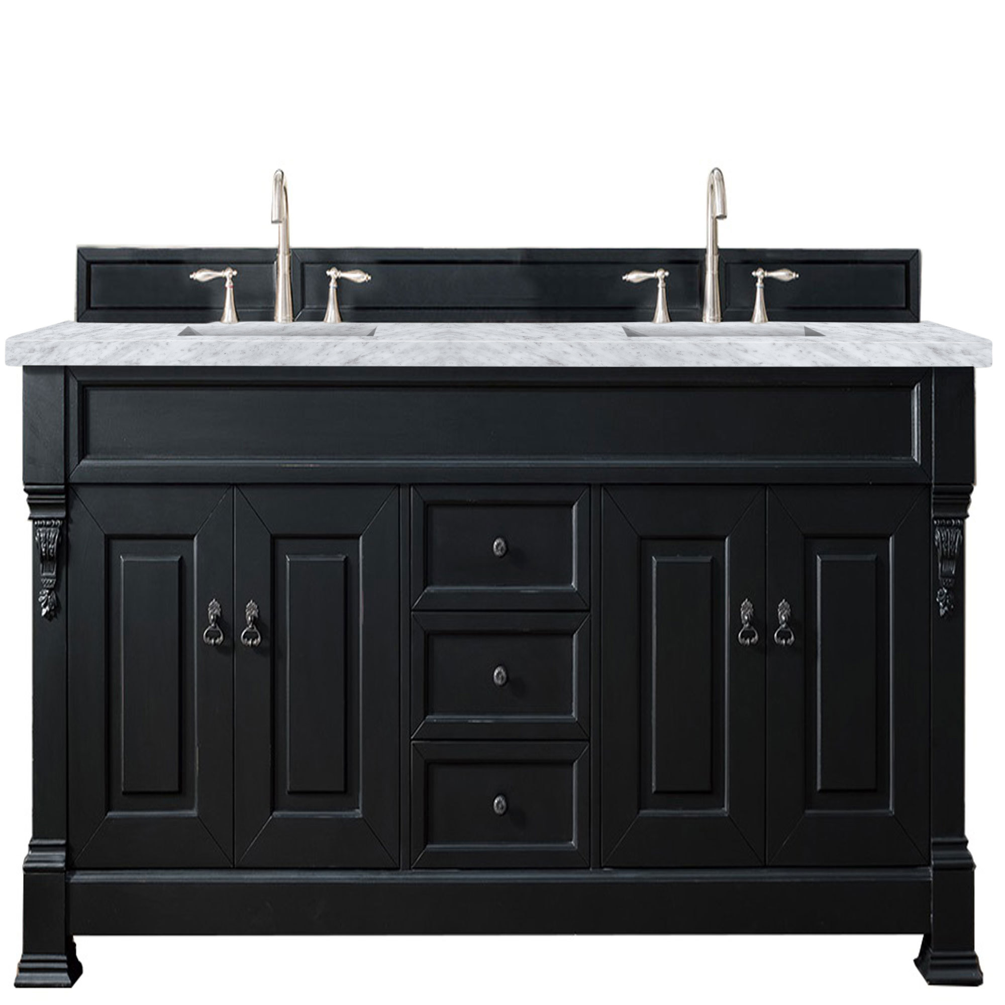 James Martin 147-114-5731-3CAR Brookfield 72" Antique Black Double Vanity w/ 3 CM Carrara Marble Top