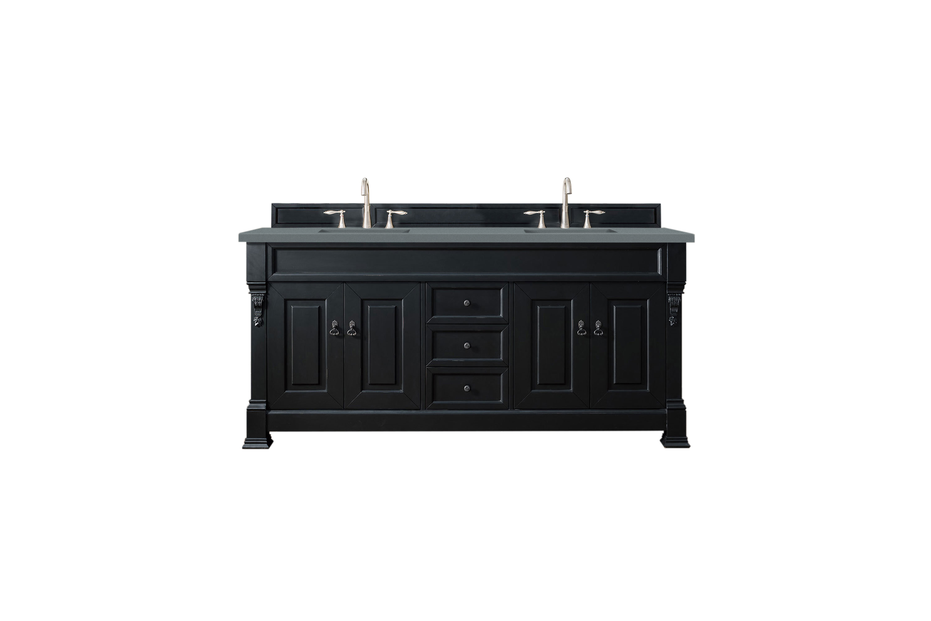 James Martin 147-114-5731-3CBL Brookfield 72" Antique Black Double Vanity w/ 3 CM Cala Blue Quartz Top