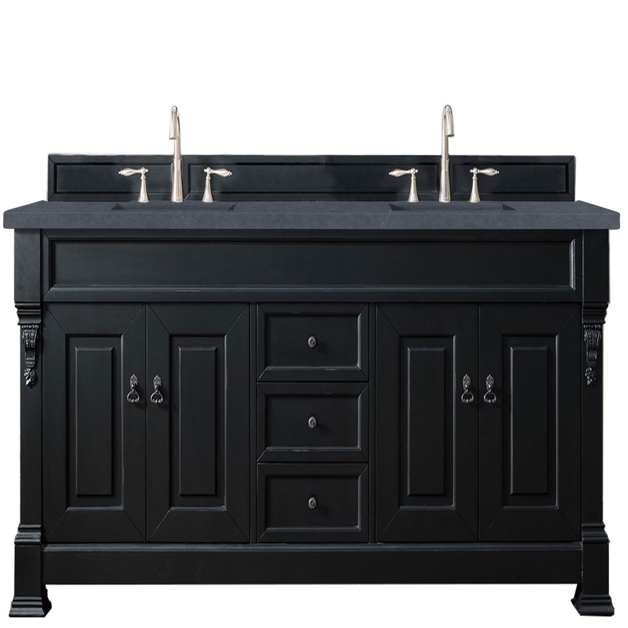 James Martin 147-114-5731-3CSP Brookfield 72" Antique Black Double Vanity w/ 3 CM Charcoal Soapstone Quartz Top