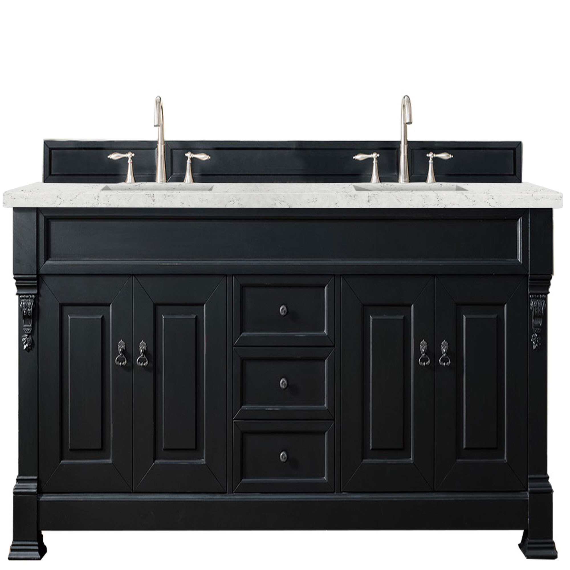 James Martin 147-114-5731-3EJP Brookfield 72" Antique Black Double Vanity w/ 3 CM Eternal Jasmine Pearl Quartz Top