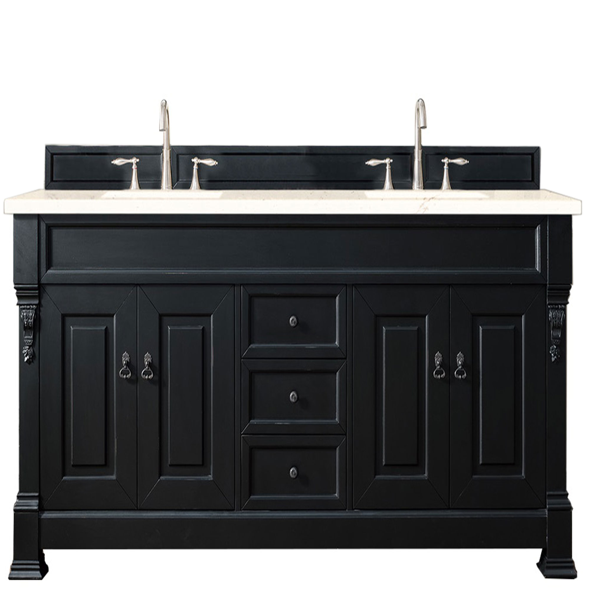 James Martin 147-114-5731-3EMR Brookfield 72" Antique Black Double Vanity w/ 3 CM Eternal Marfil Quartz Top