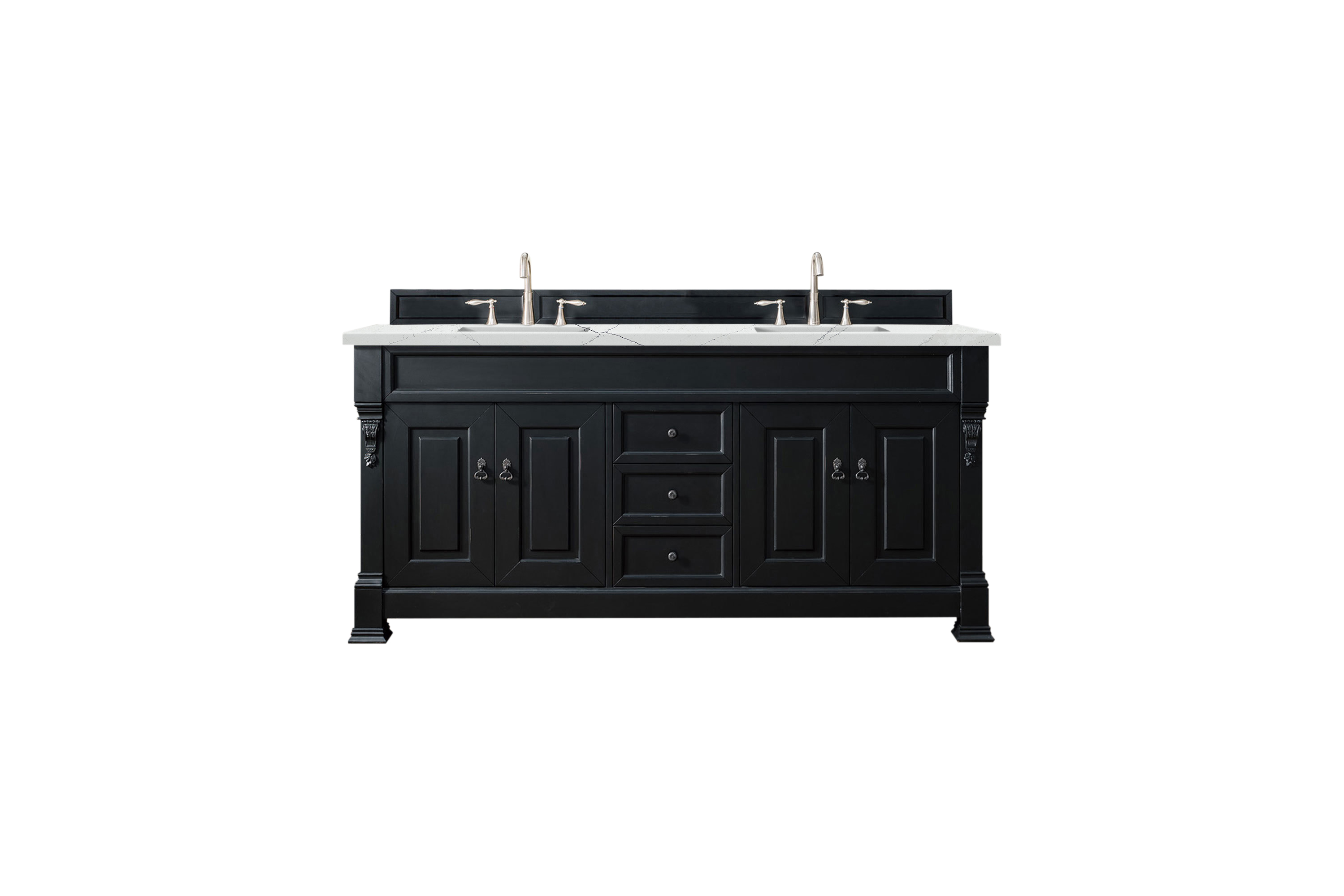 James Martin 147-114-5731-3ENC Brookfield 72" Antique Black Double Vanity w/ 3 CM Ethereal Noctis Quartz Top