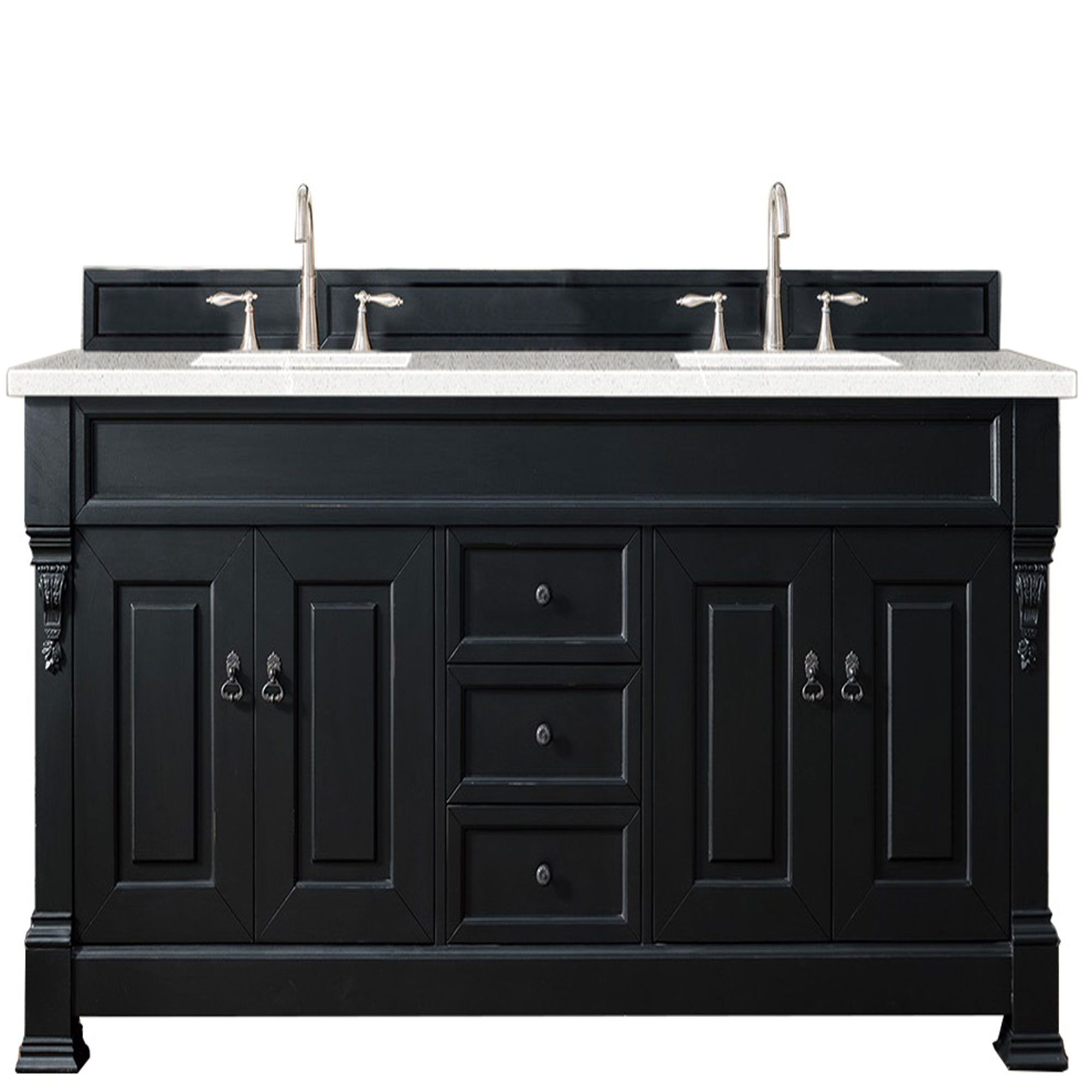 James Martin 147-114-5731-3ESR Brookfield 72" Antique Black Double Vanity w/ 3 CM Eternal Serena Quartz Top