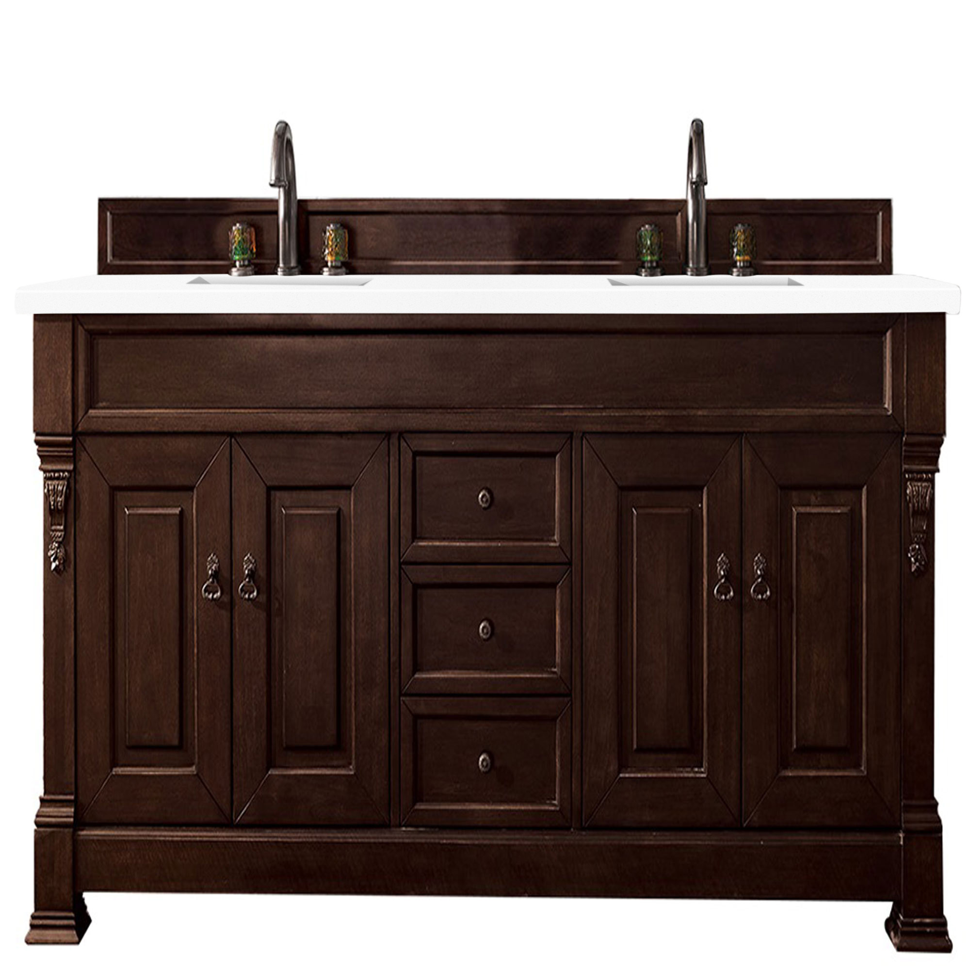 James Martin 147-114-5761-3CLW Brookfield 72" Burnished Mahogany Double Vanity w/ 3 CM Classic White Quartz Top