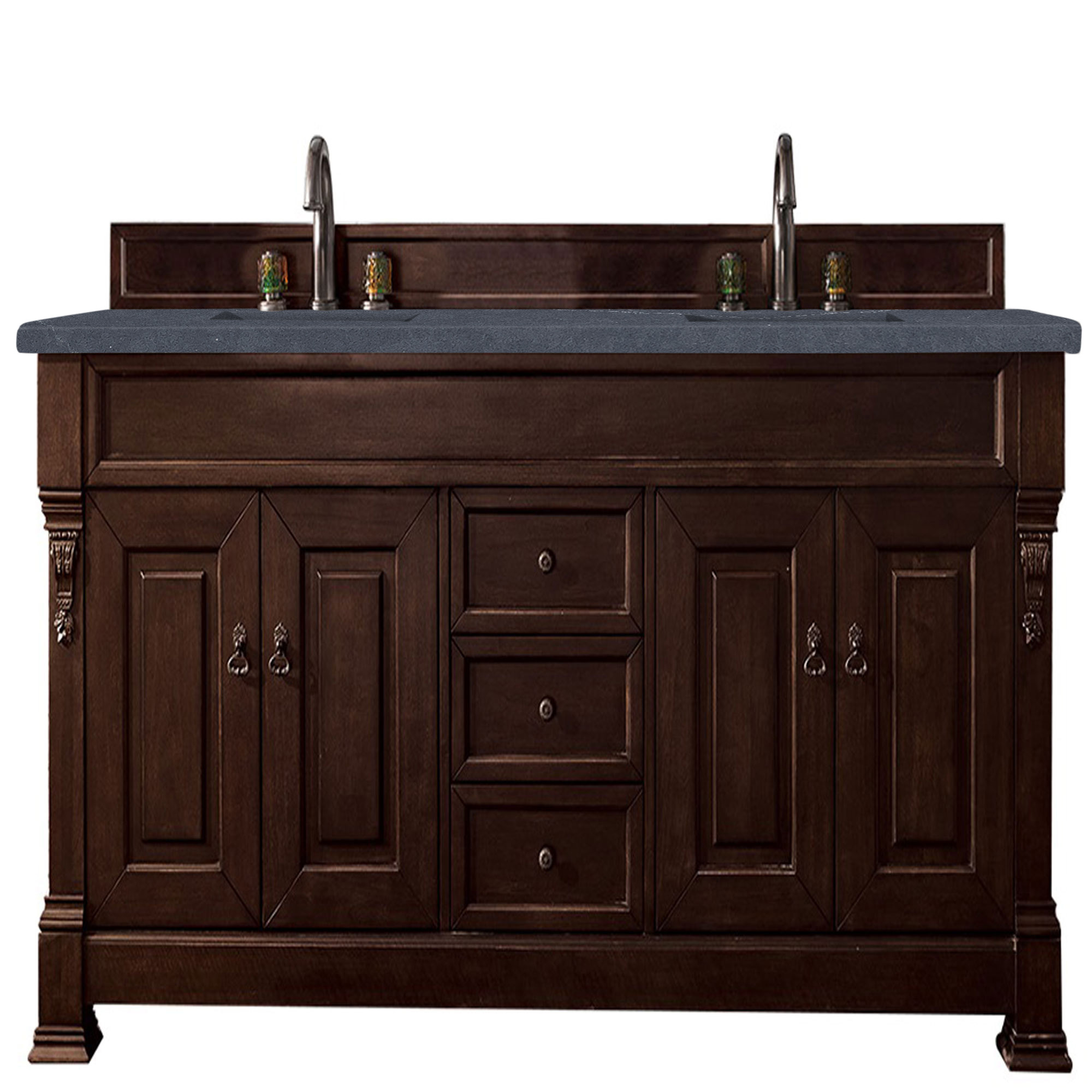 James Martin 147-114-5761-3CSP Brookfield 72" Burnished Mahogany Double Vanity w/ 3 CM Charcoal Soapstone Quartz Top