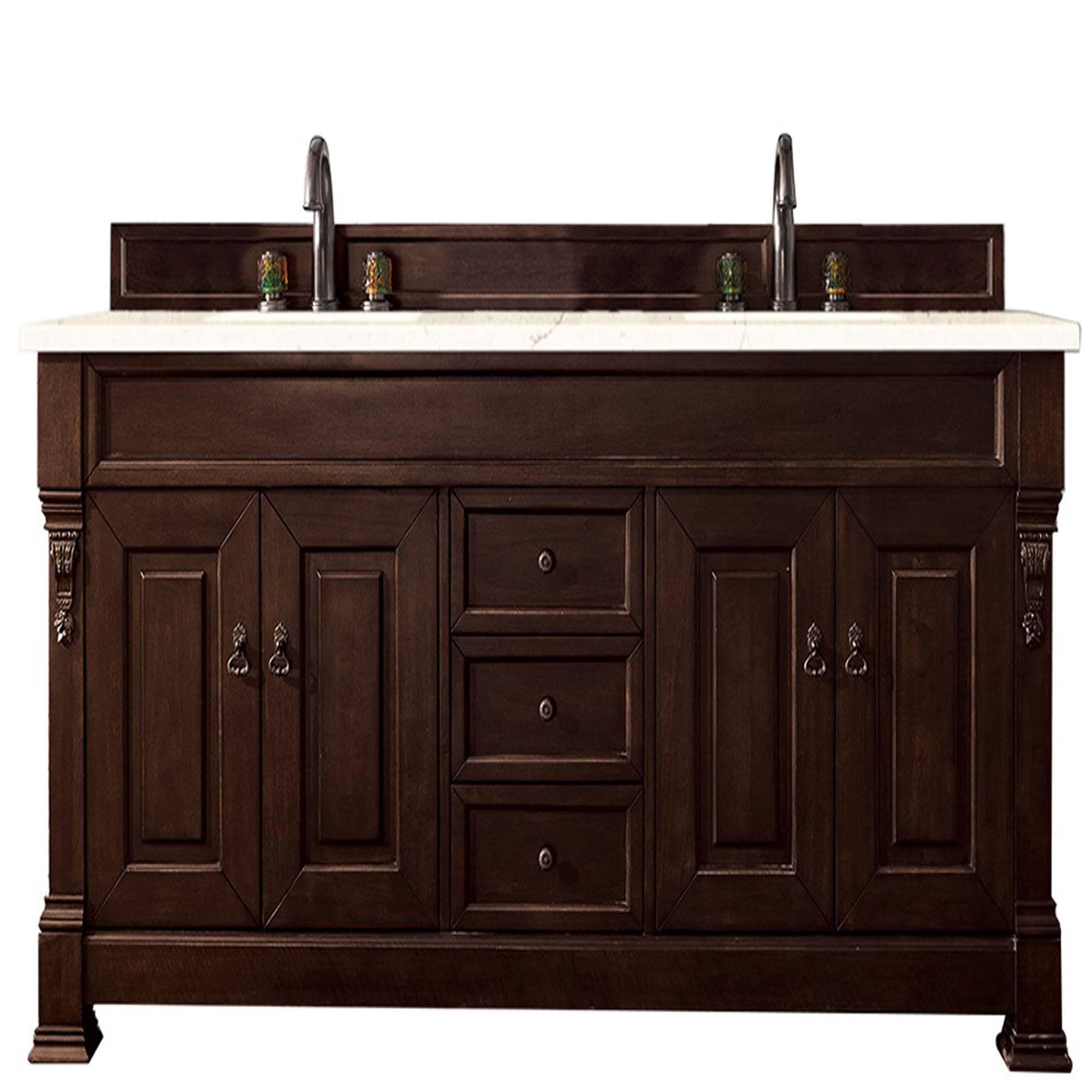 James Martin 147-114-5761-3EMR Brookfield 72" Burnished Mahogany Double Vanity w/ 3 CM Eternal Marfil Quartz Top