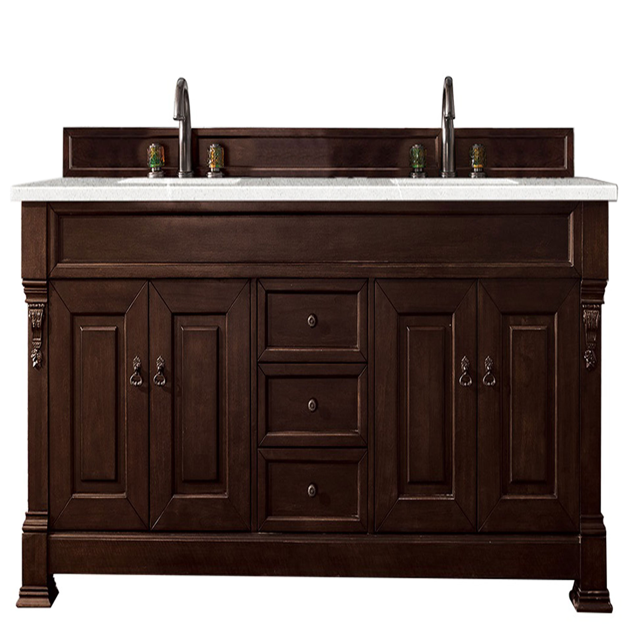 James Martin 147-114-5761-3ESR Brookfield 72" Burnished Mahogany Double Vanity w/ 3 CM Eternal Serena Quartz Top