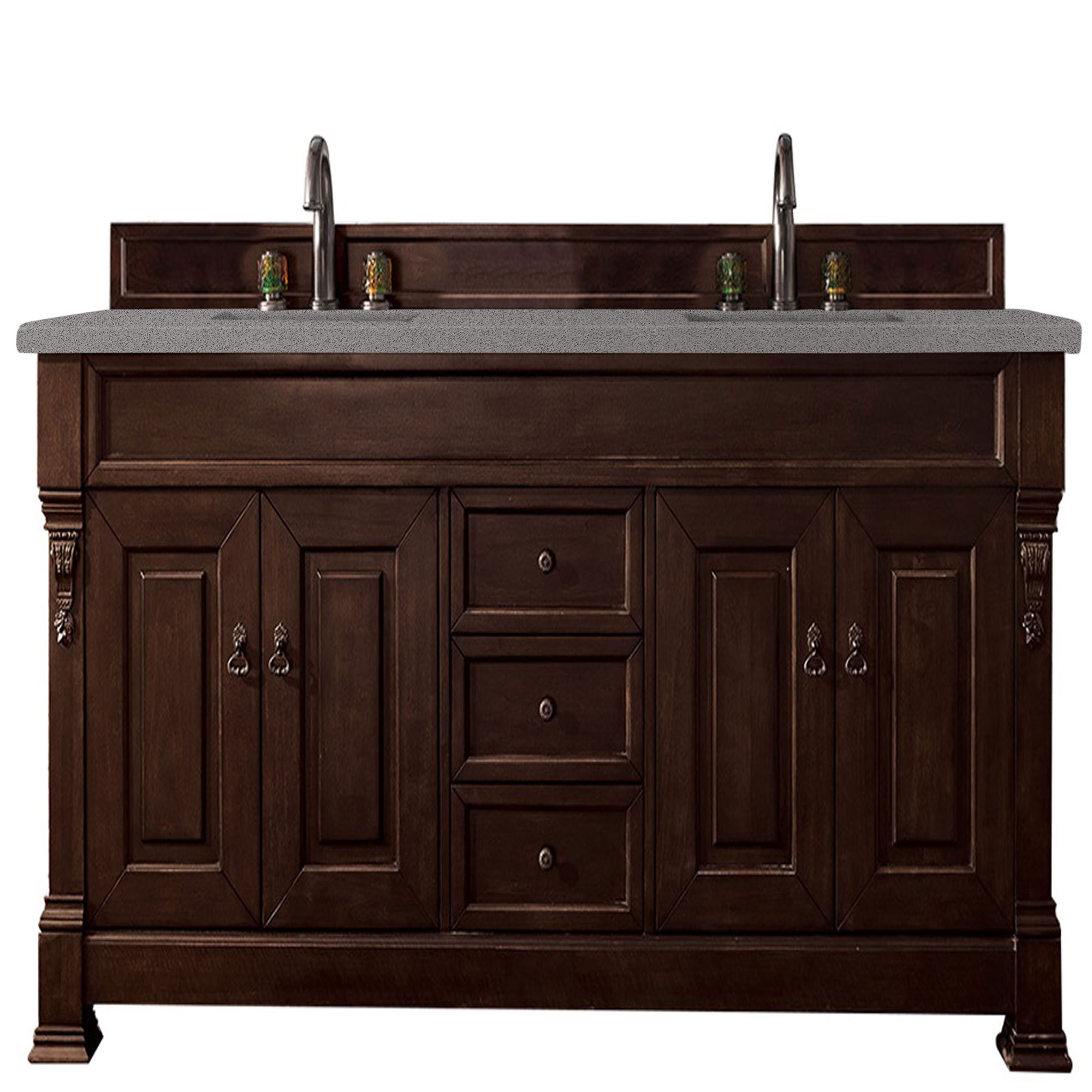 James Martin 147-114-5761-3GEX Brookfield 72" Burnished Mahogany Double Vanity w/ 3 CM Grey Expo Quartz Top