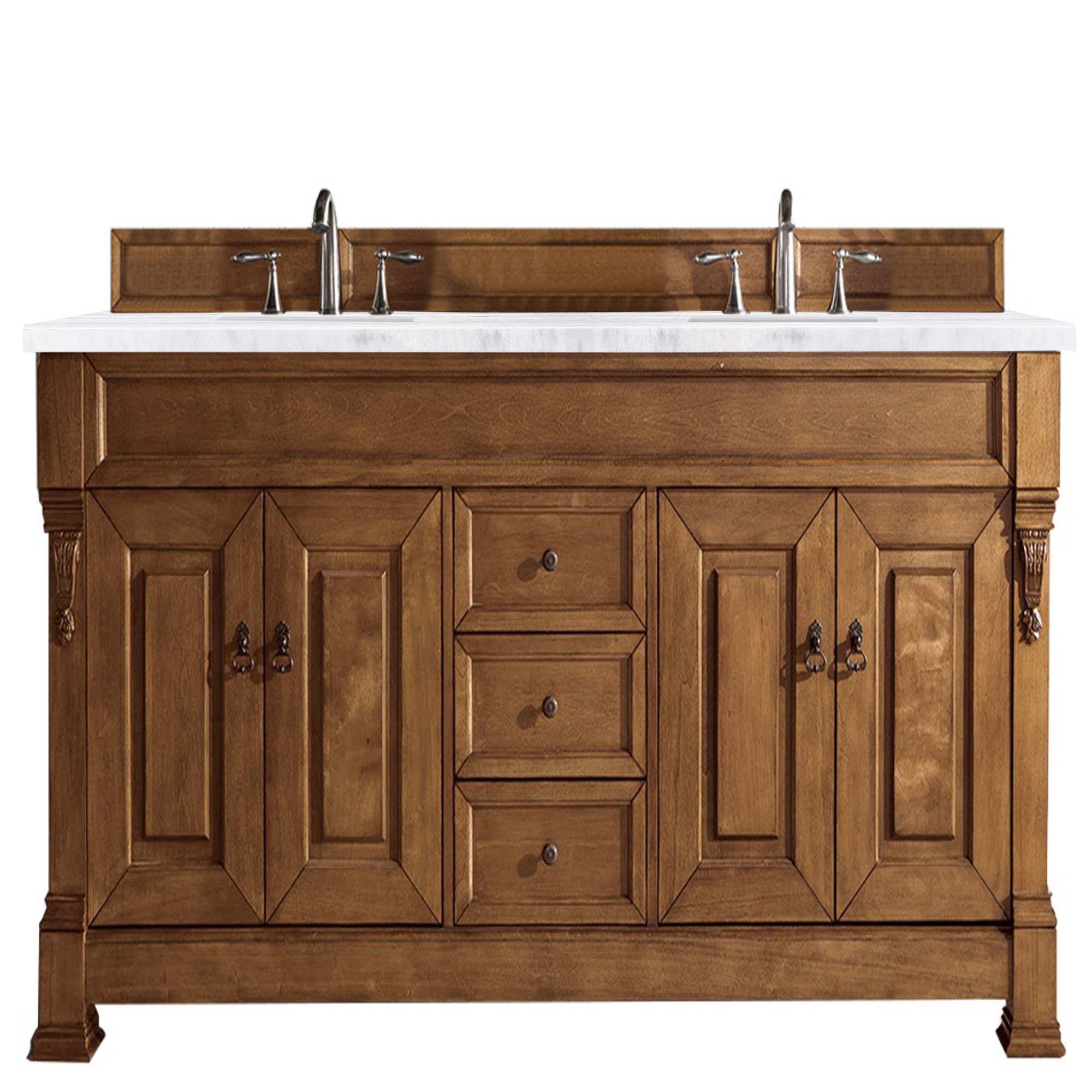 James Martin 147-114-5771-3AF Brookfield 72" Country Oak Double Vanity w/ 3 CM Arctic Fall Solid Surface Top