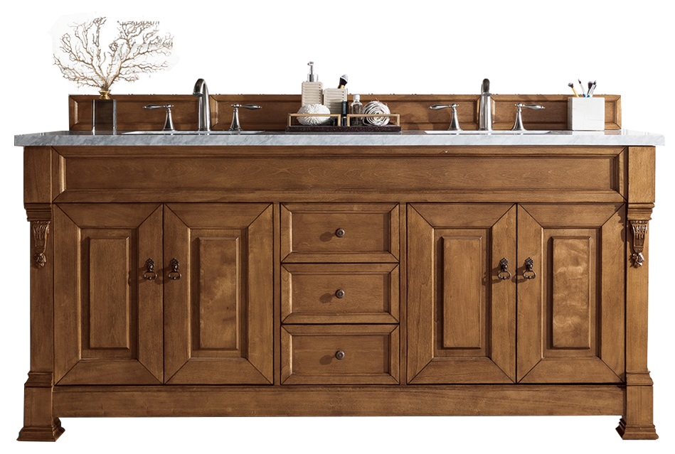 James Martin 147-114-5771-3CAR Brookfield 72" Country Oak Double Vanity w/ 3 CM Carrara Marble Top