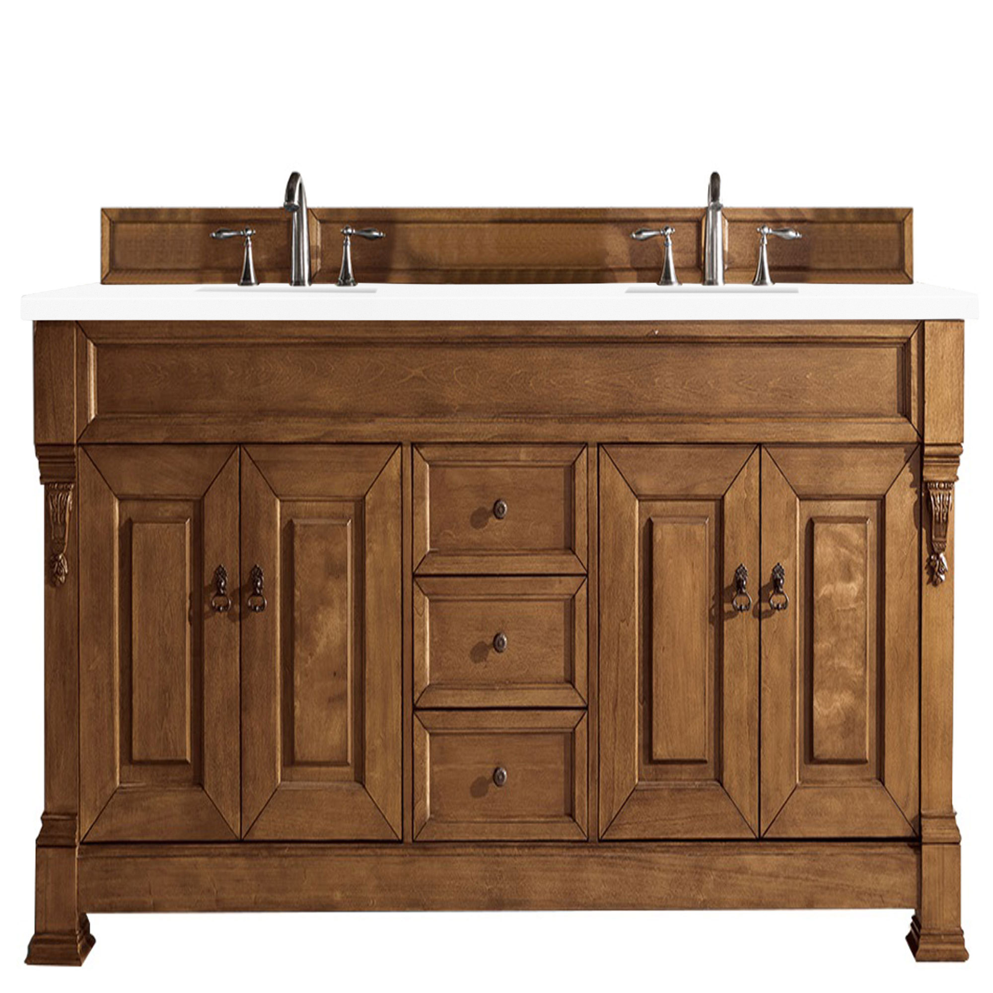 James Martin 147-114-5771-3CLW Brookfield 72" Country Oak Double Vanity w/ 3 CM Classic White Quartz Top