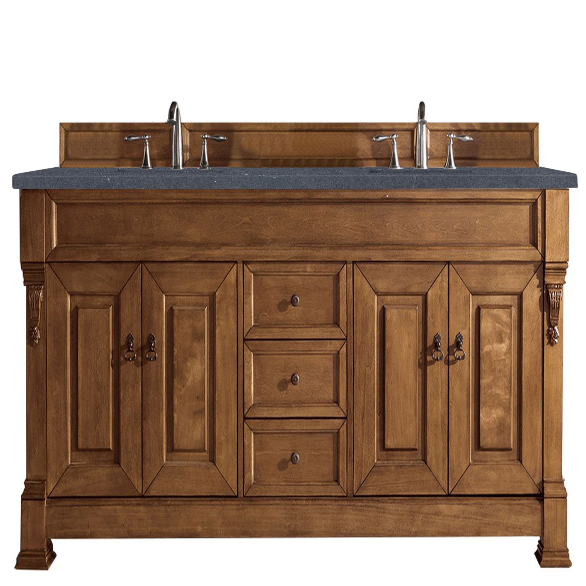 James Martin 147-114-5771-3CSP Brookfield 72" Country Oak Double Vanity w/ 3 CM Charcoal Soapstone Quartz Top