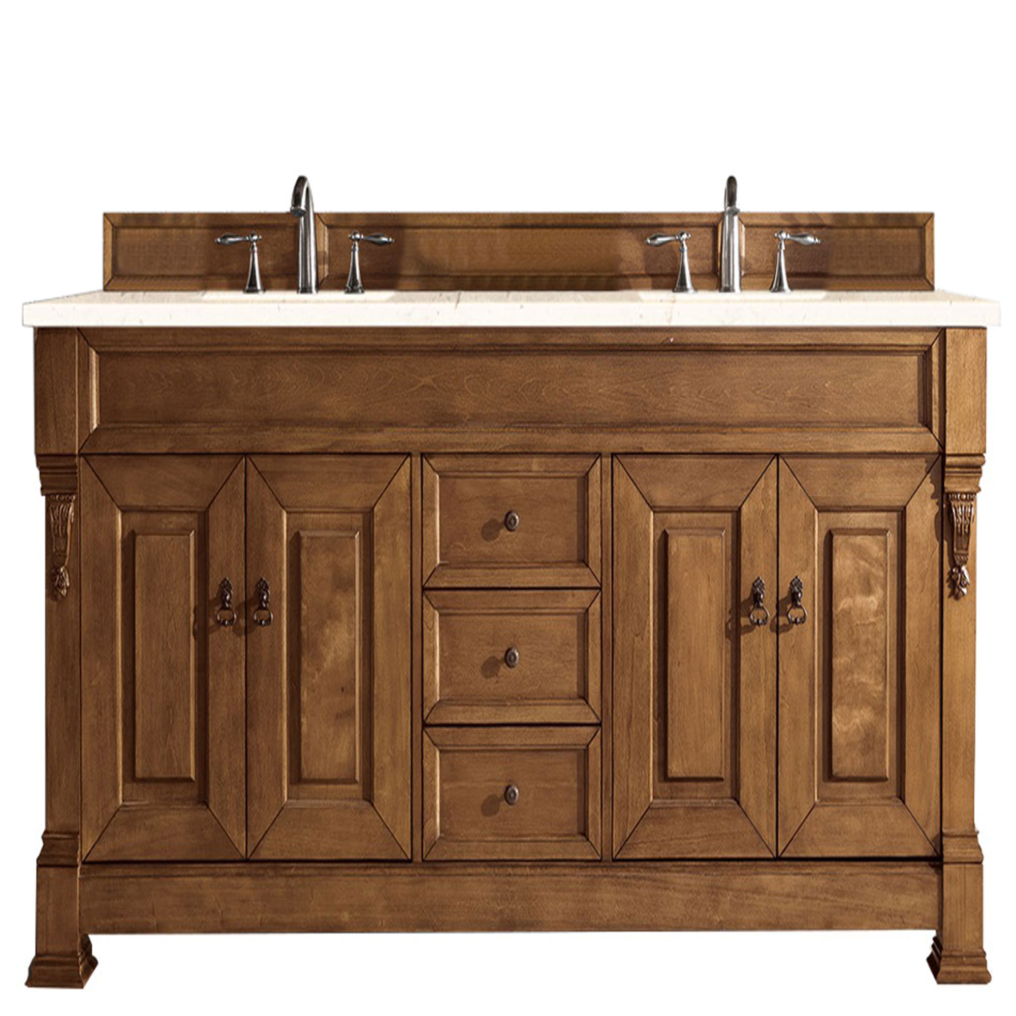 James Martin 147-114-5771-3EMR Brookfield 72" Country Oak Double Vanity w/ 3 CM Eternal Marfil Quartz Top