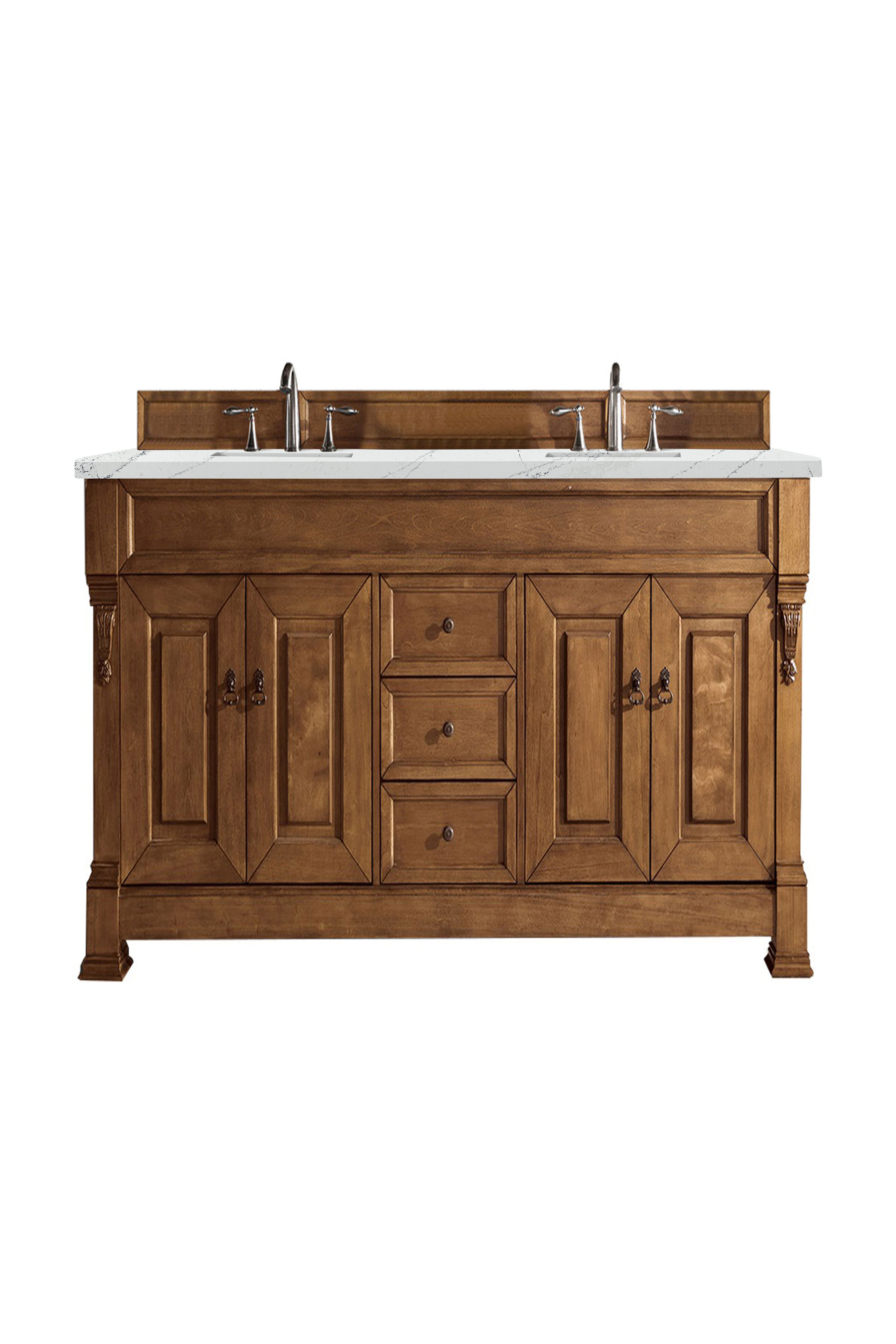 James Martin 147-114-5771-3ENC Brookfield 72" Country Oak Double Vanity w/ 3 CM Ethereal Noctis Quartz Top