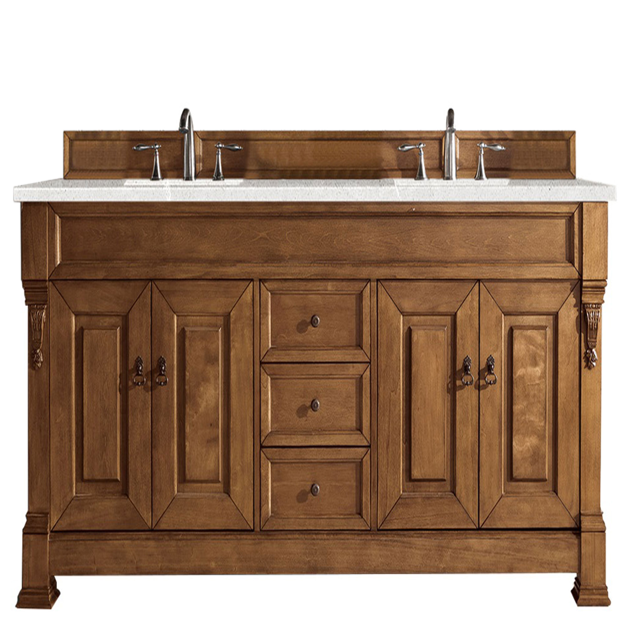 James Martin 147-114-5771-3ESR Brookfield 72" Country Oak Double Vanity w/ 3 CM Eternal Serena Quartz Top