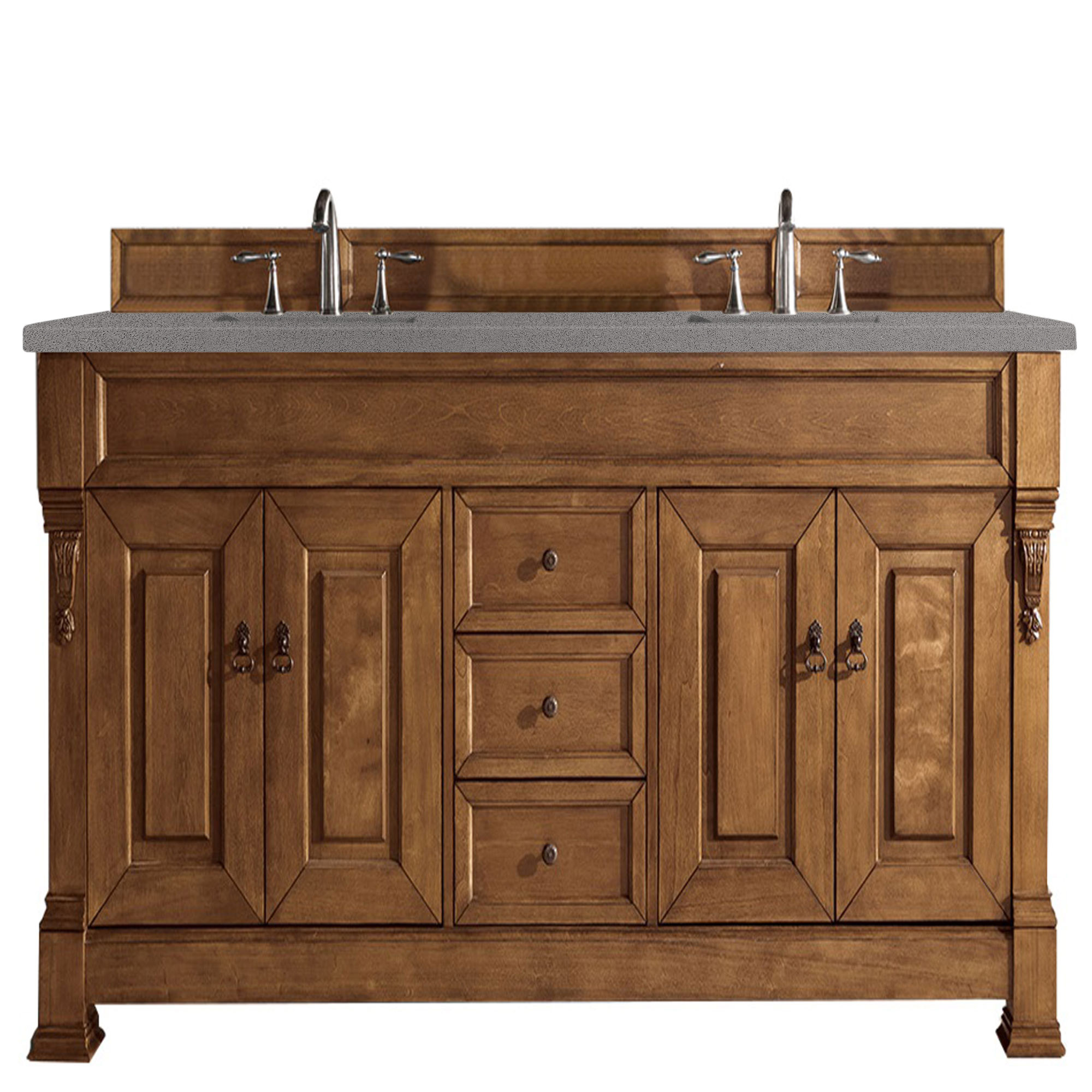 James Martin 147-114-5771-3GEX Brookfield 72" Country Oak Double Vanity w/ 3 CM Grey Expo Quartz Top