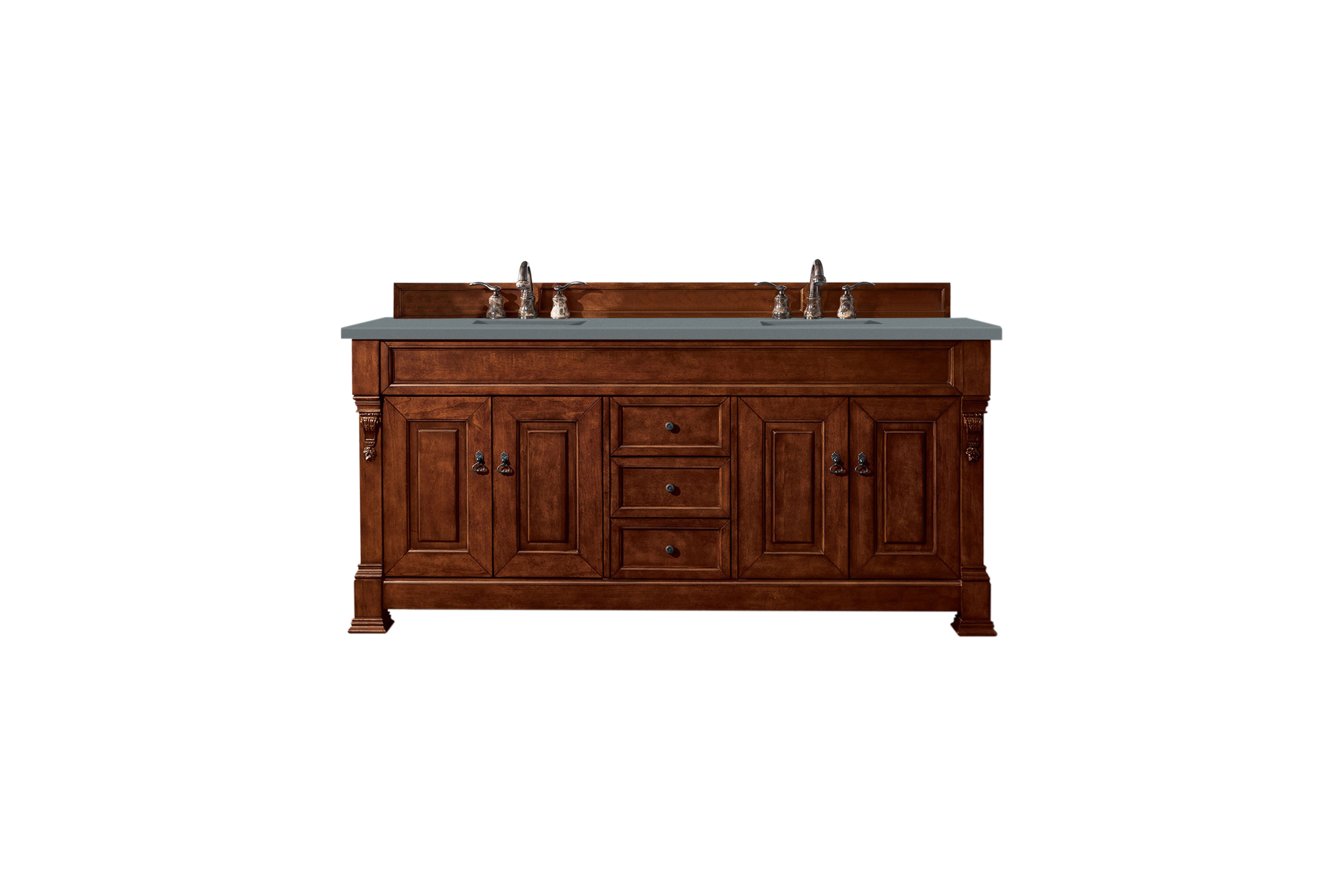 James Martin 147-114-5781-3CBL Brookfield 72" Warm Cherry Double Vanity w/ 3 CM Cala Blue Quartz Top