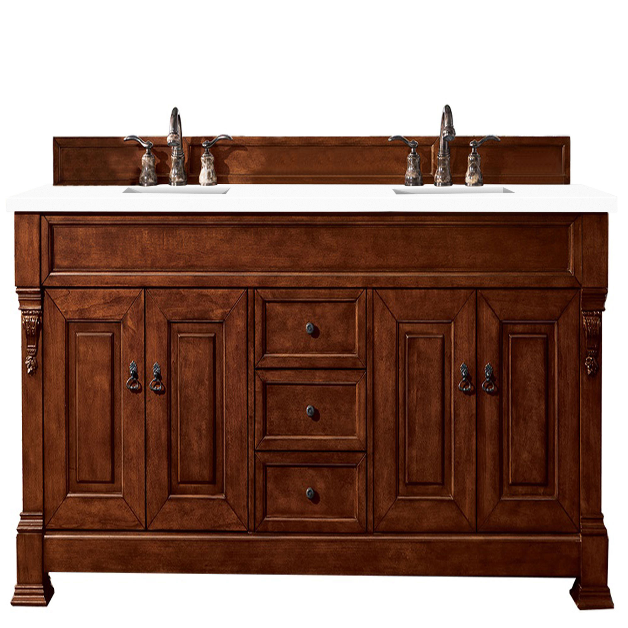 James Martin 147-114-5781-3CLW Brookfield 72" Warm Cherry Double Vanity w/ 3 CM Classic White Quartz Top