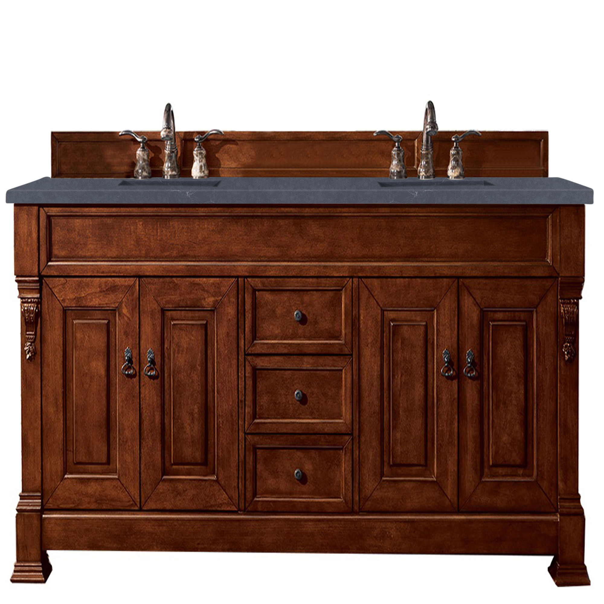 James Martin 147-114-5781-3CSP Brookfield 72" Warm Cherry Double Vanity w/ 3 CM Charcoal Soapstone Quartz Top