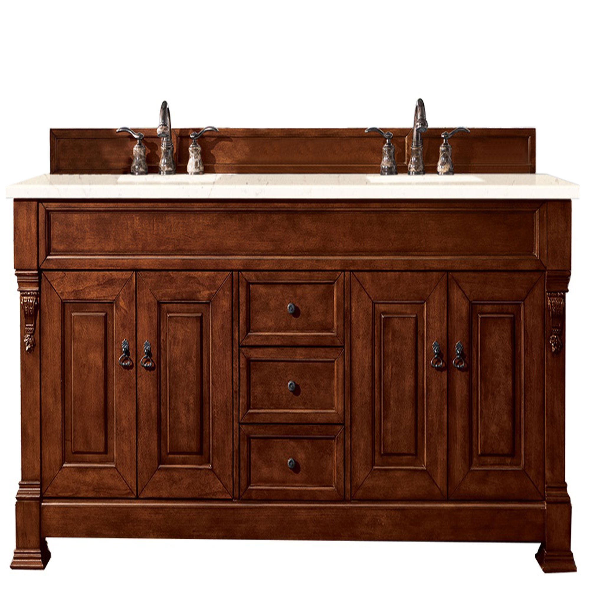 James Martin 147-114-5781-3EMR Brookfield 72" Warm Cherry Double Vanity w/ 3 CM Eternal Marfil Quartz Top