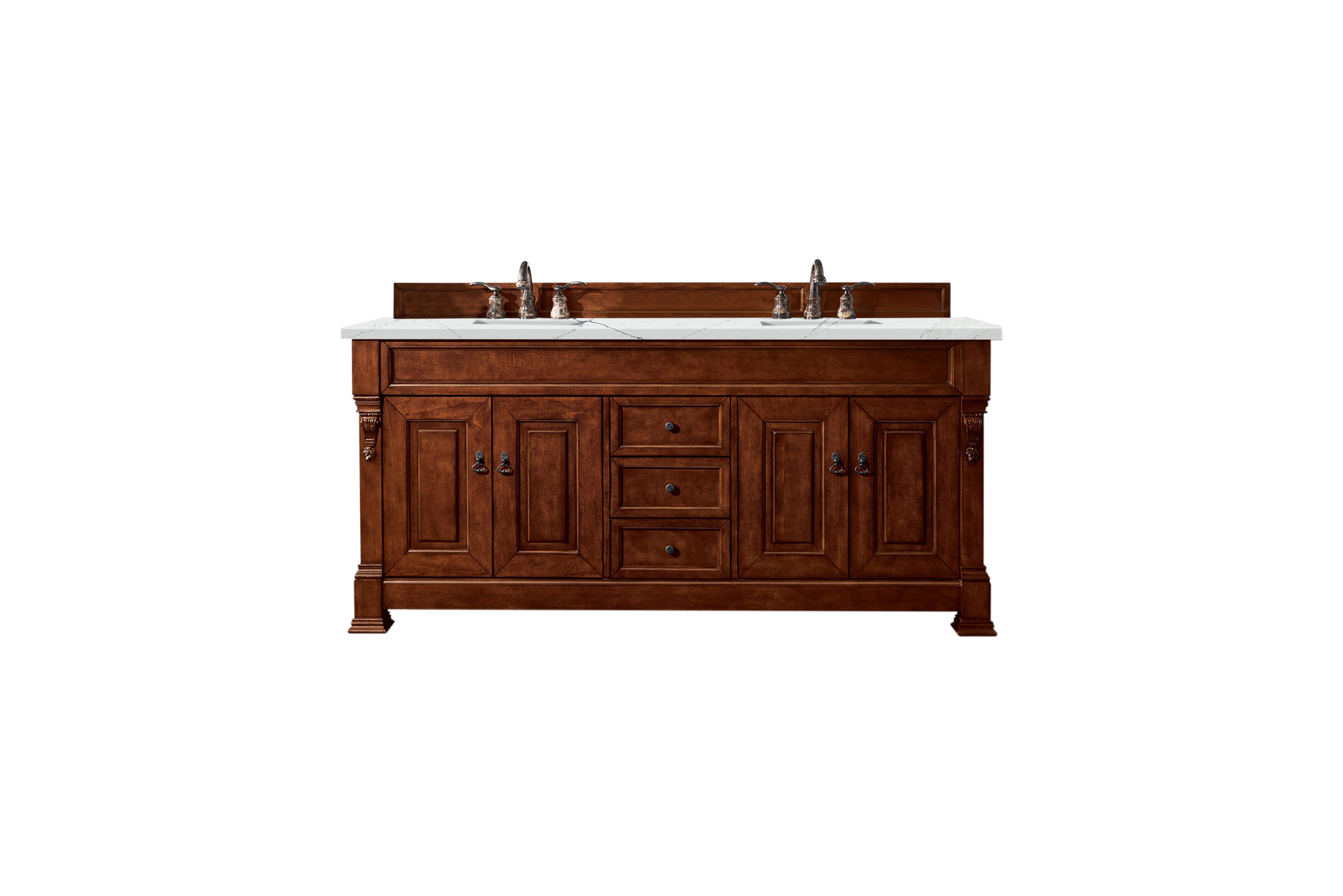 James Martin 147-114-5781-3ENC Brookfield 72" Warm Cherry Double Vanity w/ 3 CM Ethereal Noctis Quartz Top