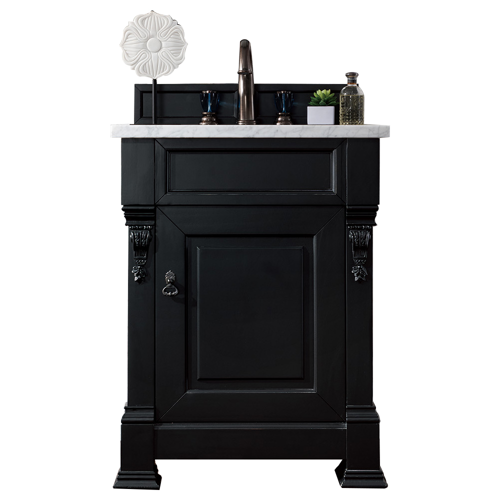 James Martin 147-114-V26-AQB-3CAR Brookfield 26" Antique Black Single Vanity w/ 3 CM Carrara Marble Top