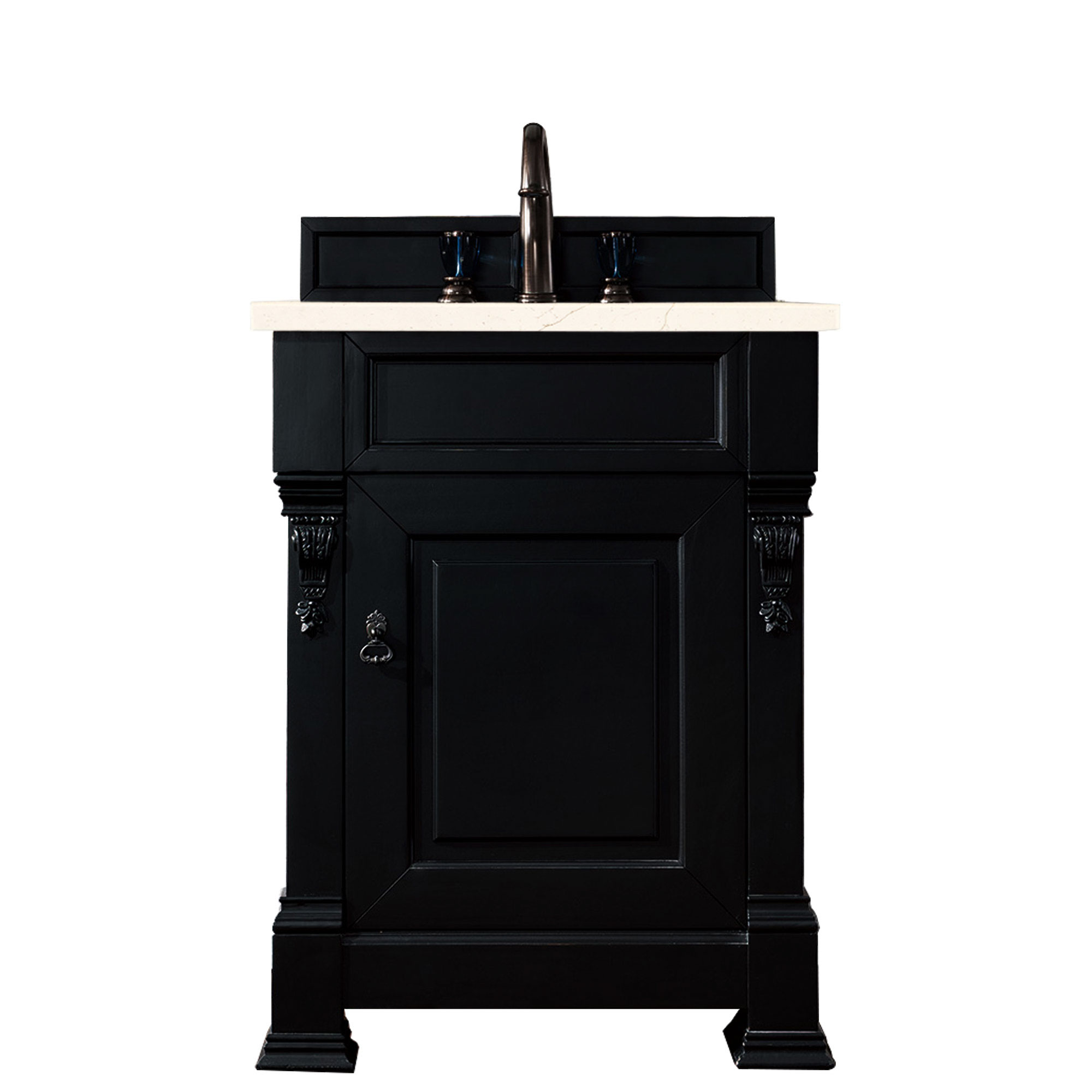 James Martin 147-114-V26-AQB-3EMR Brookfield 26" Antique Black Single Vanity w/ 3 CM Eternal Marfil Quartz Top