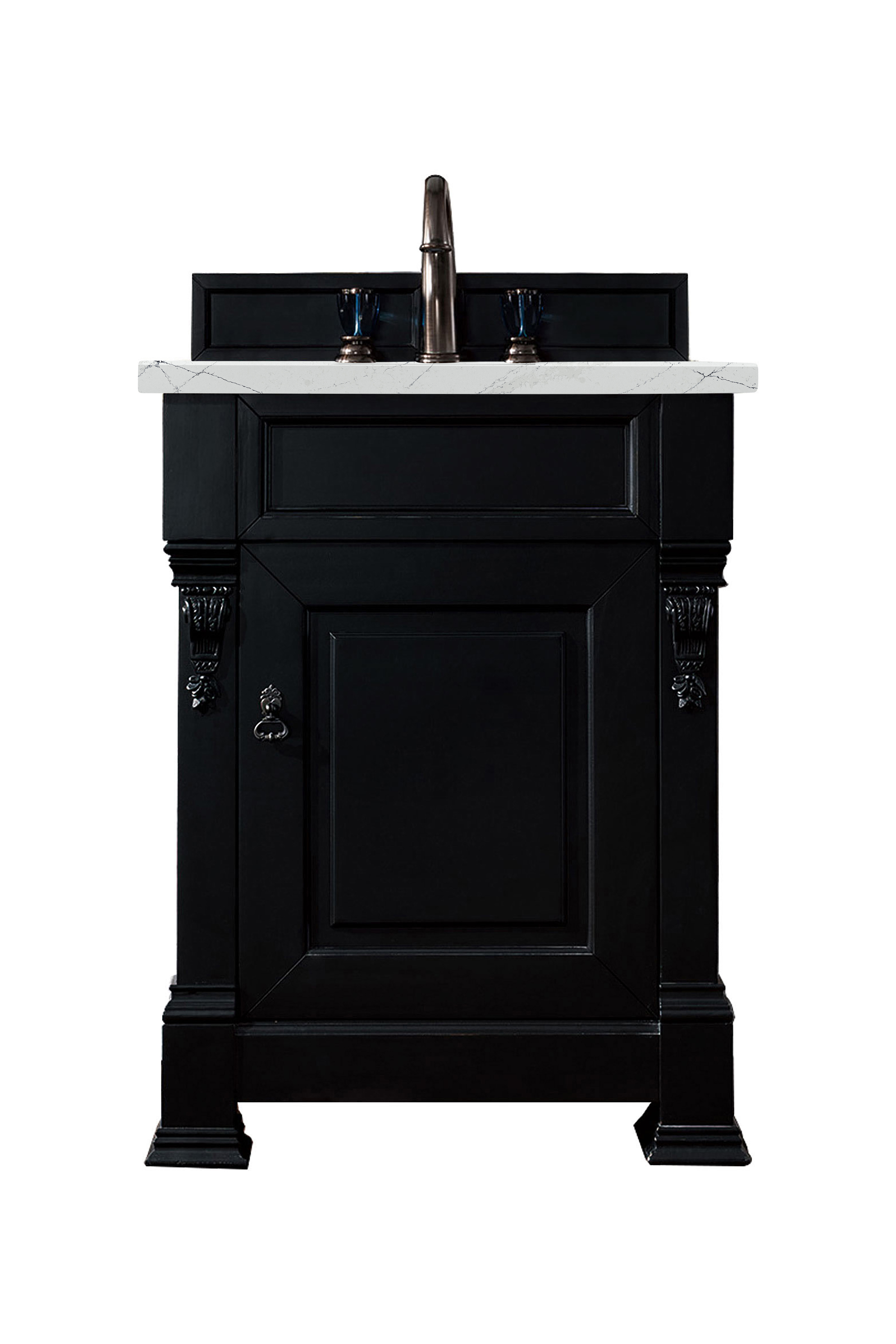 James Martin 147-114-V26-AQB-3ENC Brookfield 26" Antique Black Single Vanity w/ 3 CM Ethereal Noctis Quartz Top