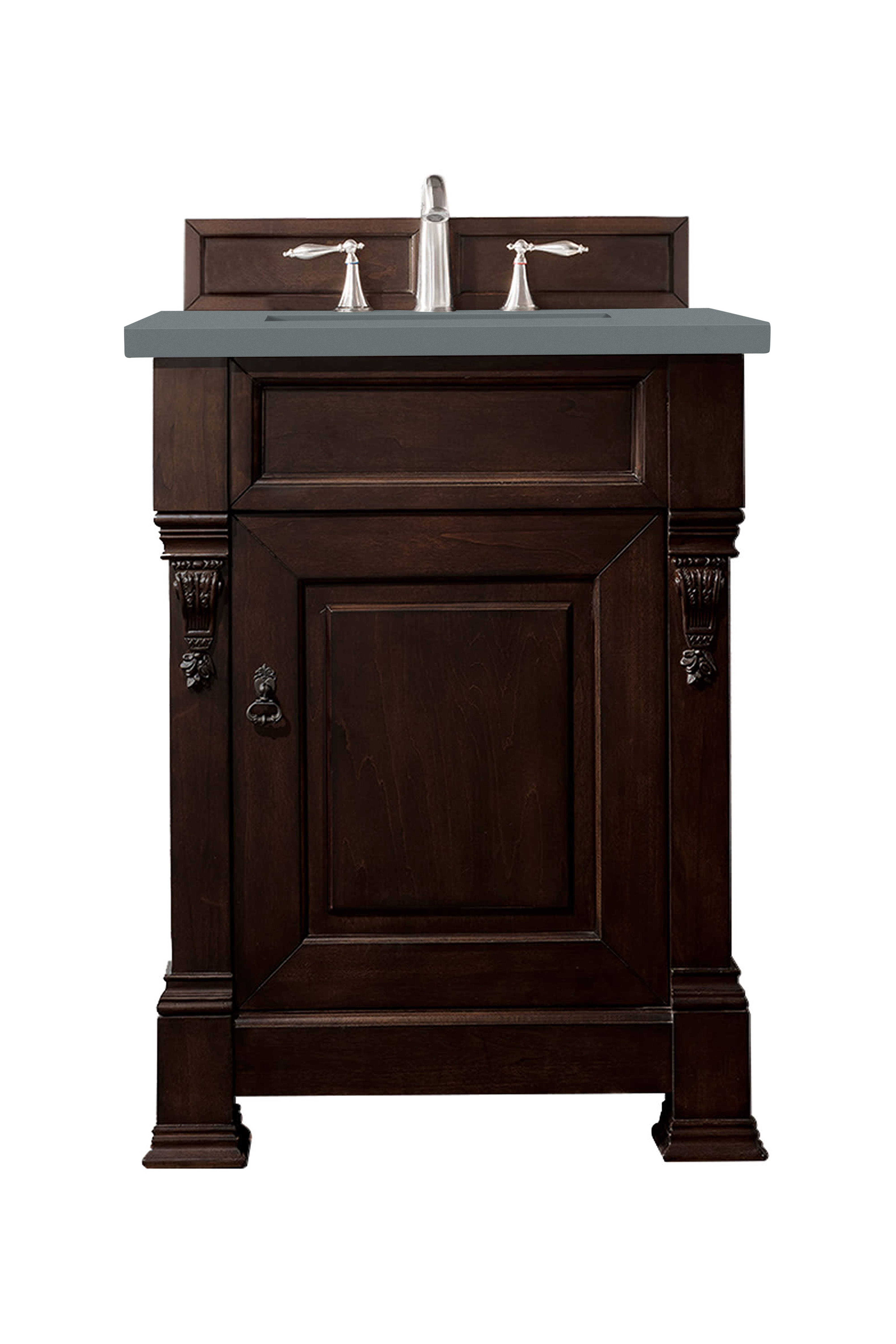 James Martin 147-114-V26-BNM-3CBL Brookfield 26" Burnished Mahogany Single Vanity w/ 3 CM Cala Blue Quartz Top