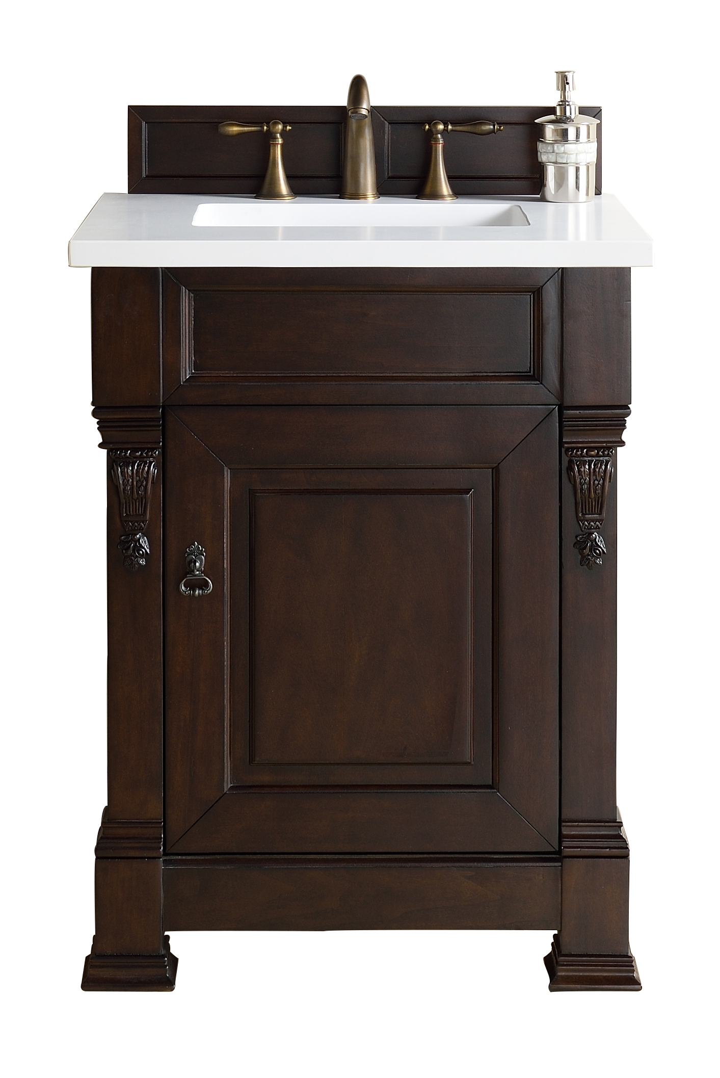 James Martin 147-114-V26-BNM-3CLW Brookfield 26" Burnished Mahogany Single Vanity w/ 3 CM Classic White Quartz Top