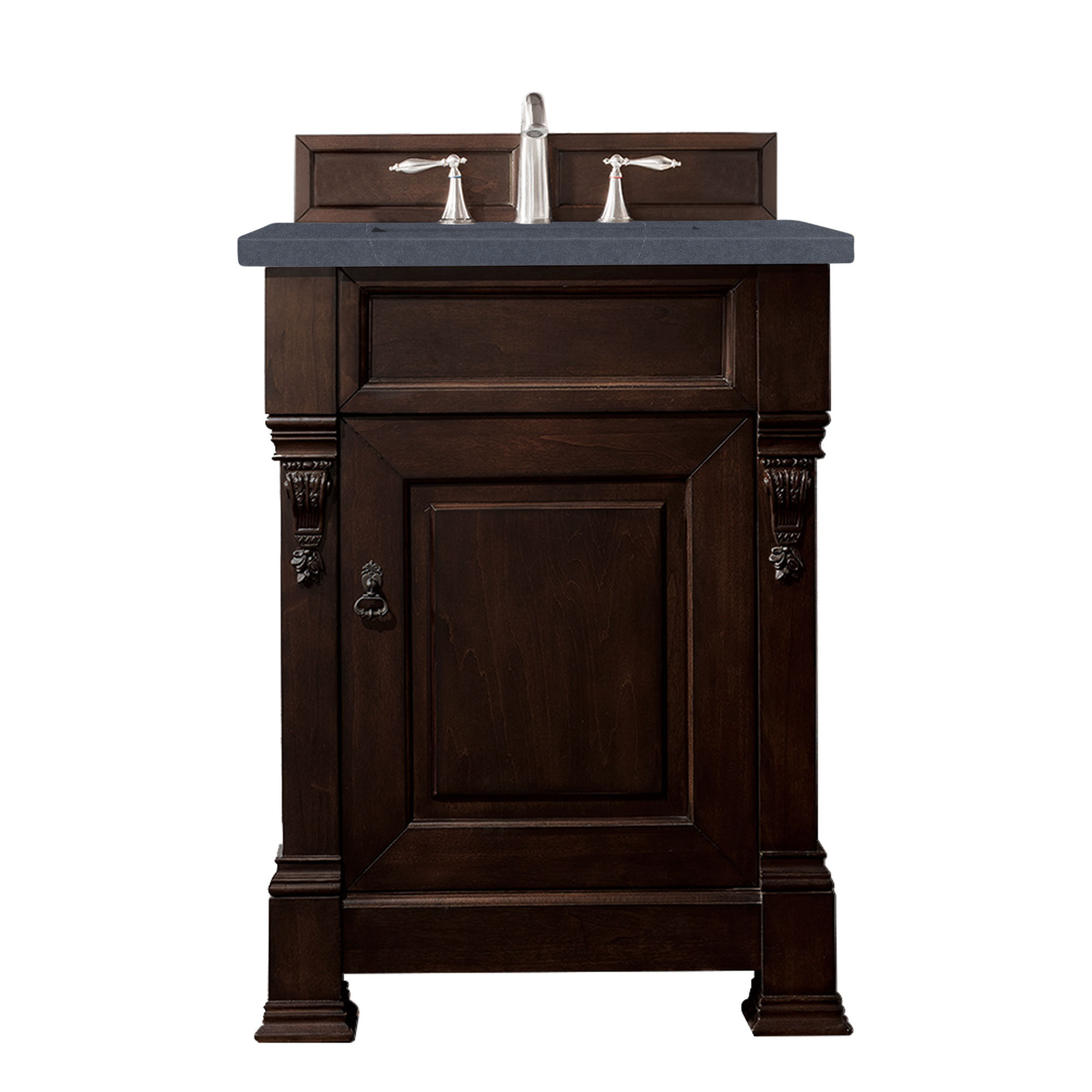 James Martin 147-114-V26-BNM-3CSP Brookfield 26" Burnished Mahogany Single Vanity w/ 3 CM Charcoal Soapstone Quartz Top