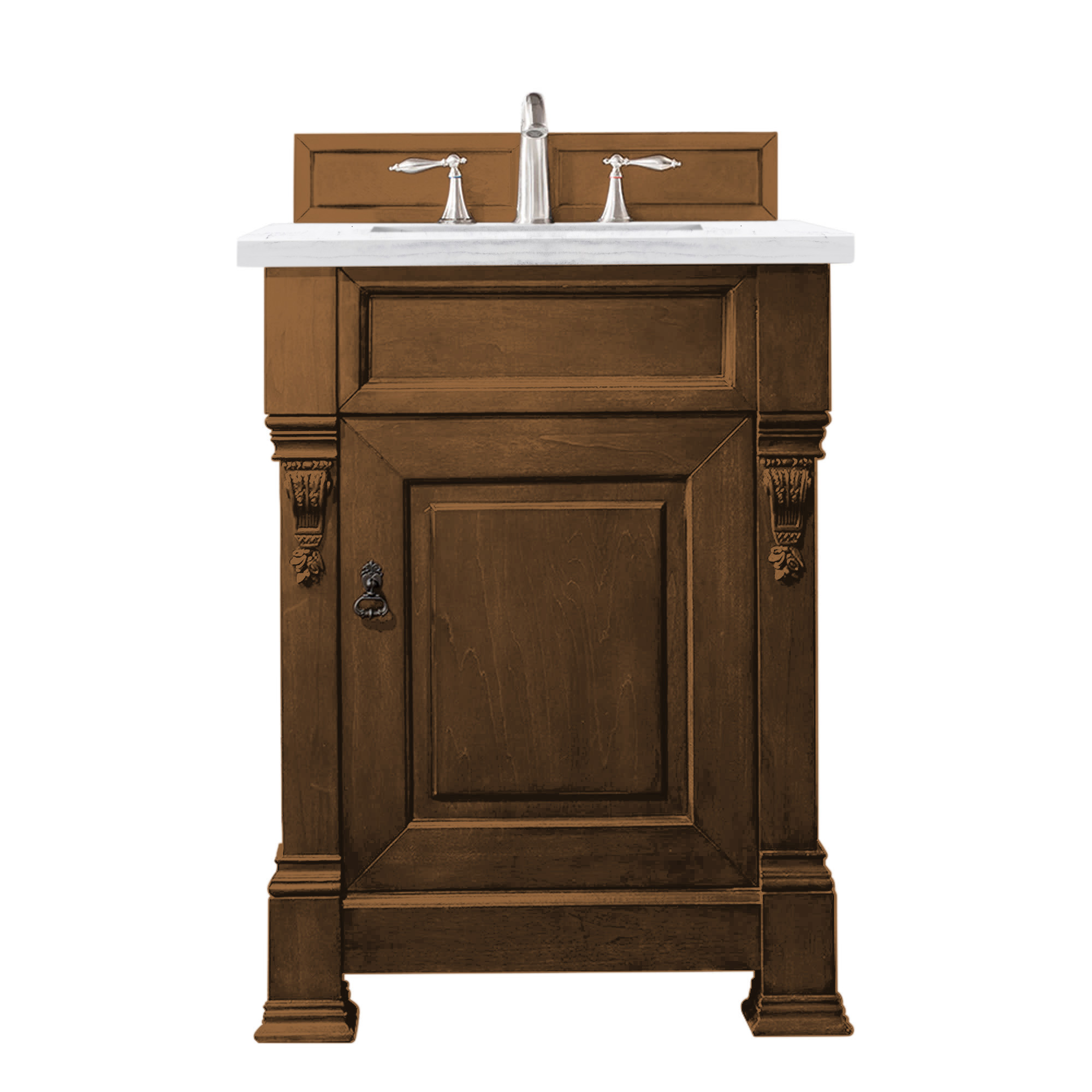 James Martin 147-114-V26-COK-3AF Brookfield 26" Country Oak Single Vanity w/ 3 CM Arctic Fall Solid Surface Top