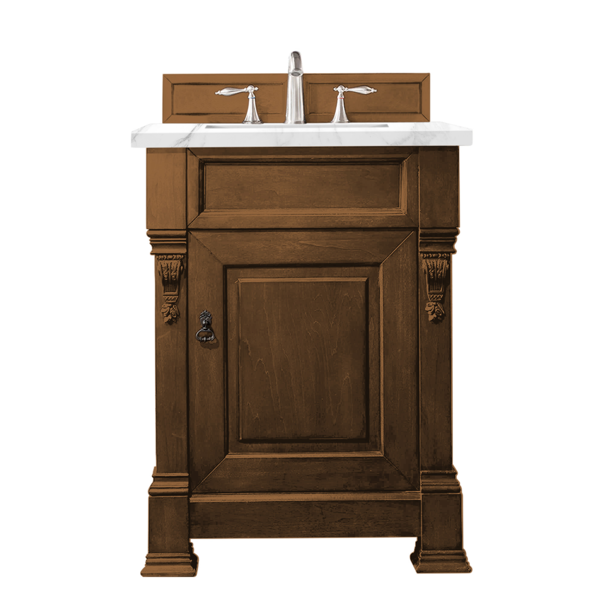 James Martin 147-114-V26-COK-3CAR Brookfield 26" Country Oak Single Vanity w/ 3 CM Carrara Marble Top